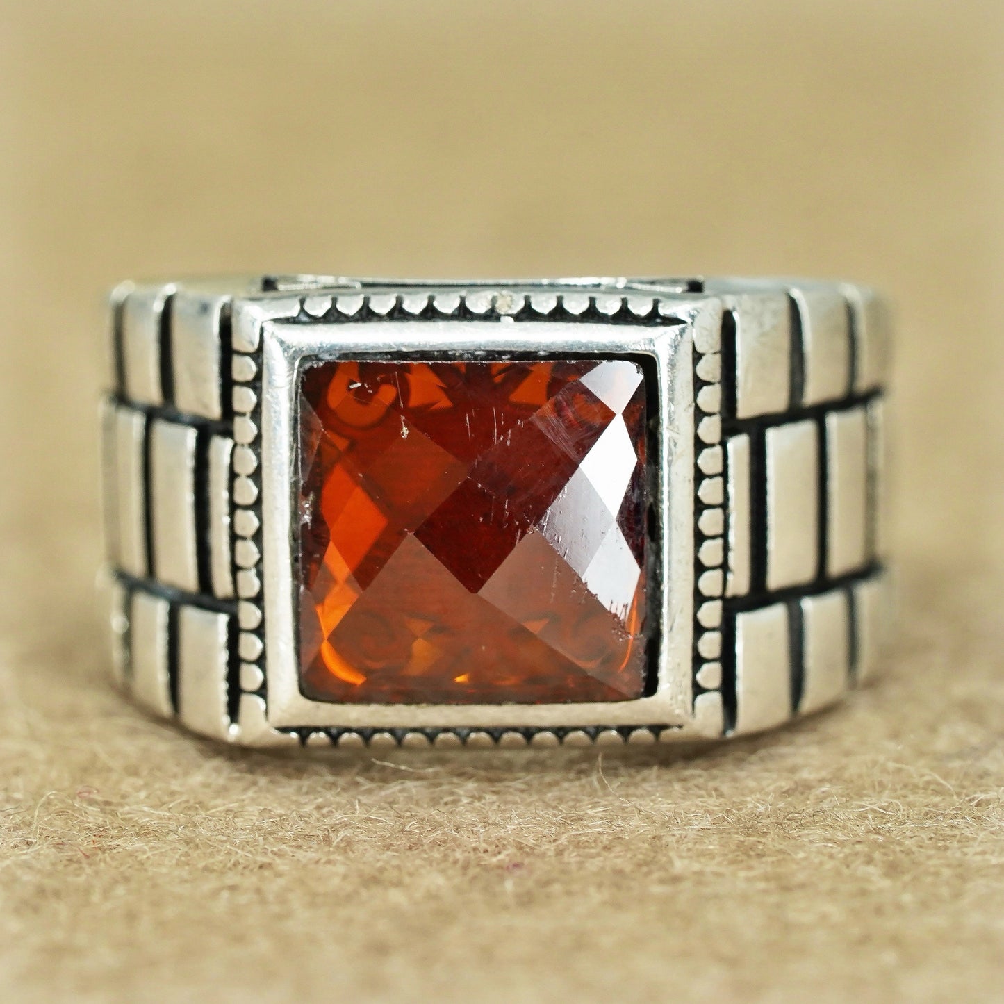 Size 10.5, vintage Sterling 925 silver handmade men’s ring with ruby