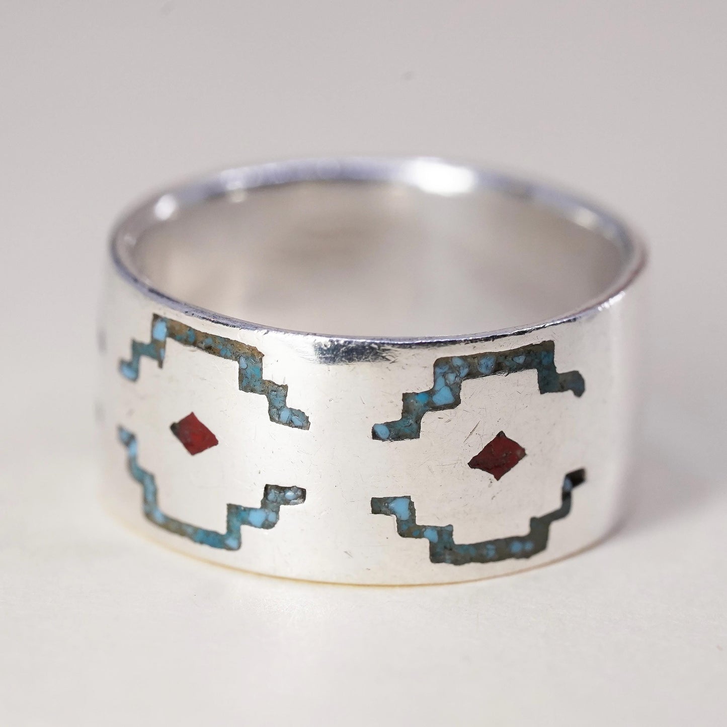sz 6.75, Native American sterling silver ring, 925 band turquoise, Southwestern