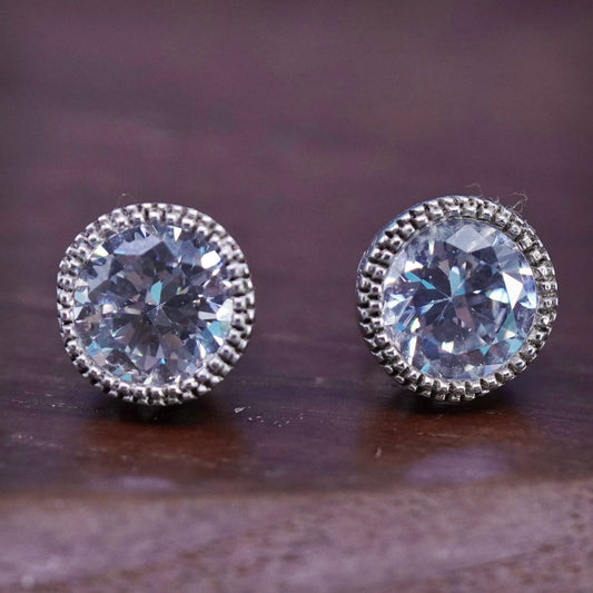 vintage Sterling silver clear round crystal studs, cz earrings