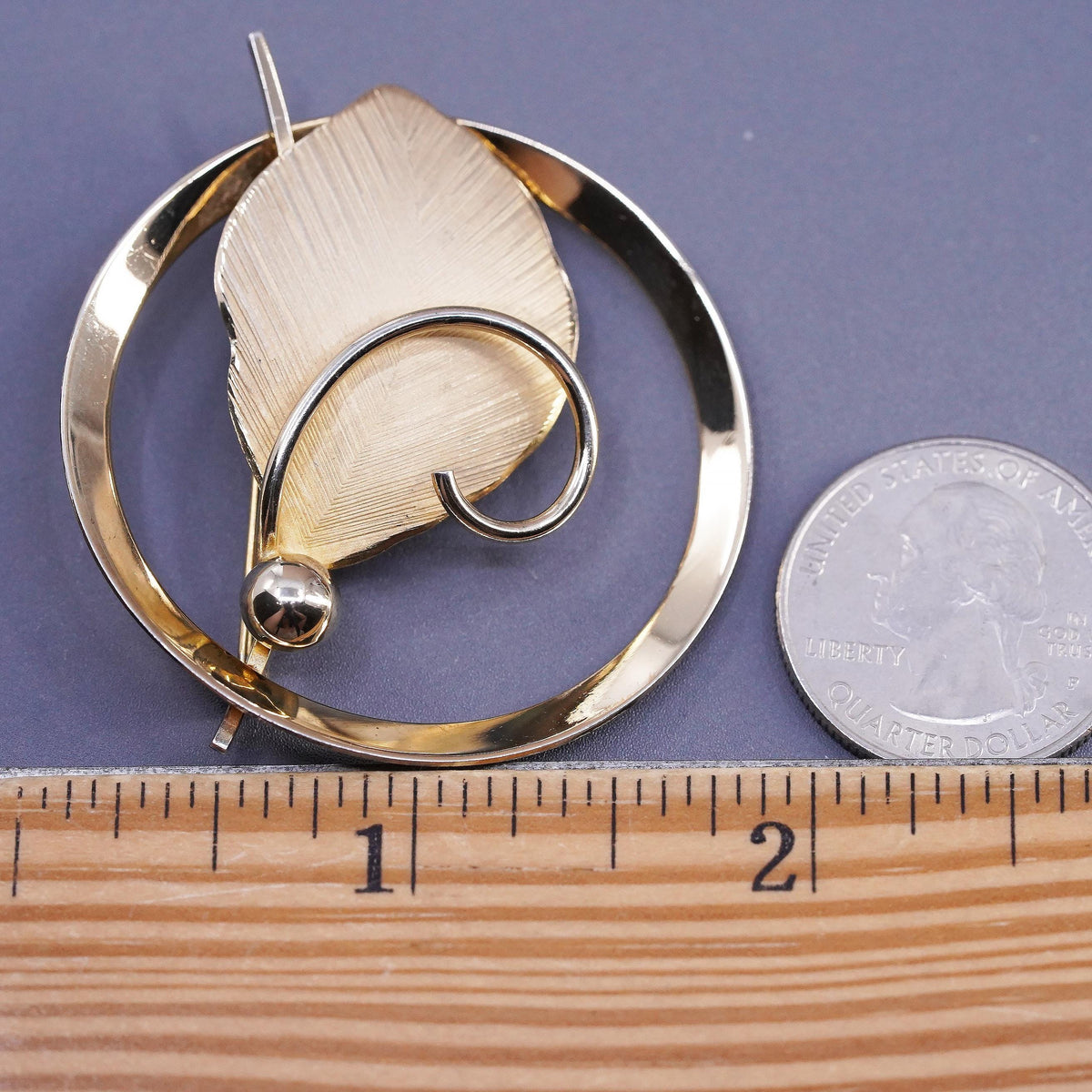 Vintage Bond Boyd vermeil gold over sterling silver brooch, 925 leaf circle pin