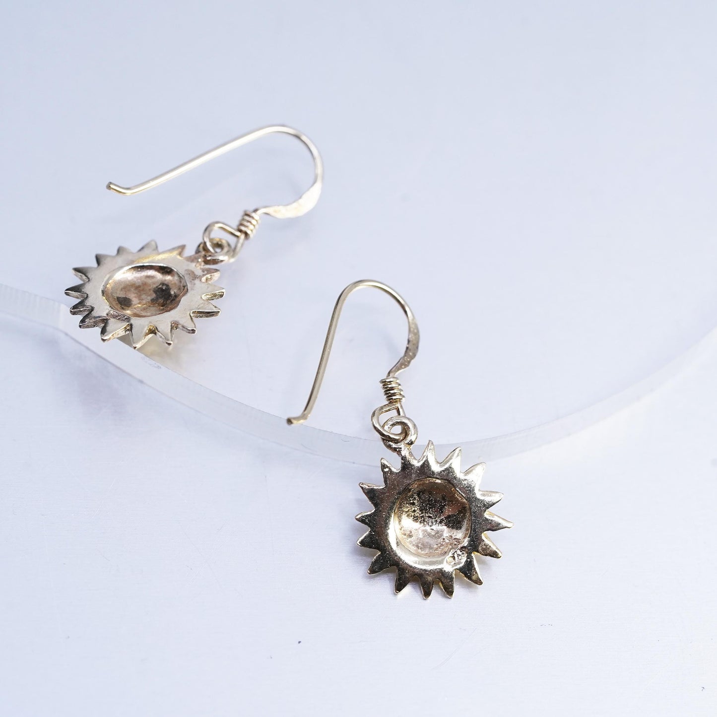 Vintage vermeil gold plated Sterling 925 Silver Handmade Sun Face Earrings