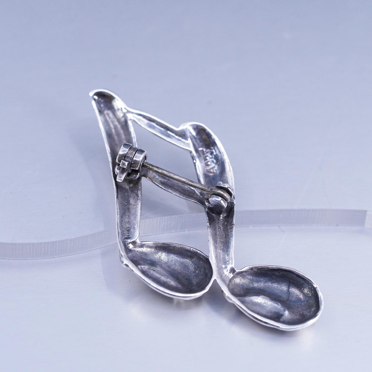 Vintage sterling silver handmade brooch, modern 925 music note symbol pin