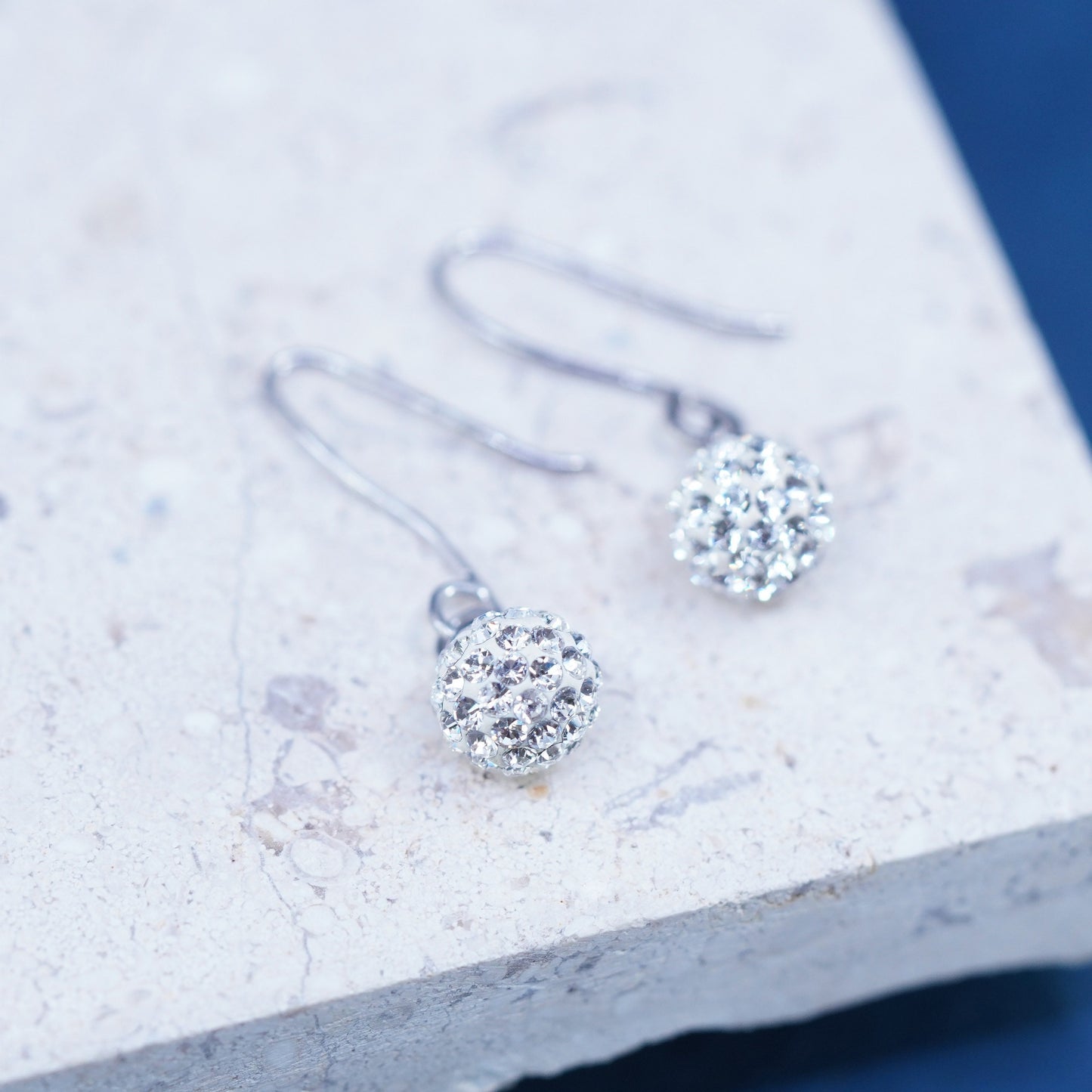 Vintage sterling 925 silver handmade bead earrings with cluster Cz