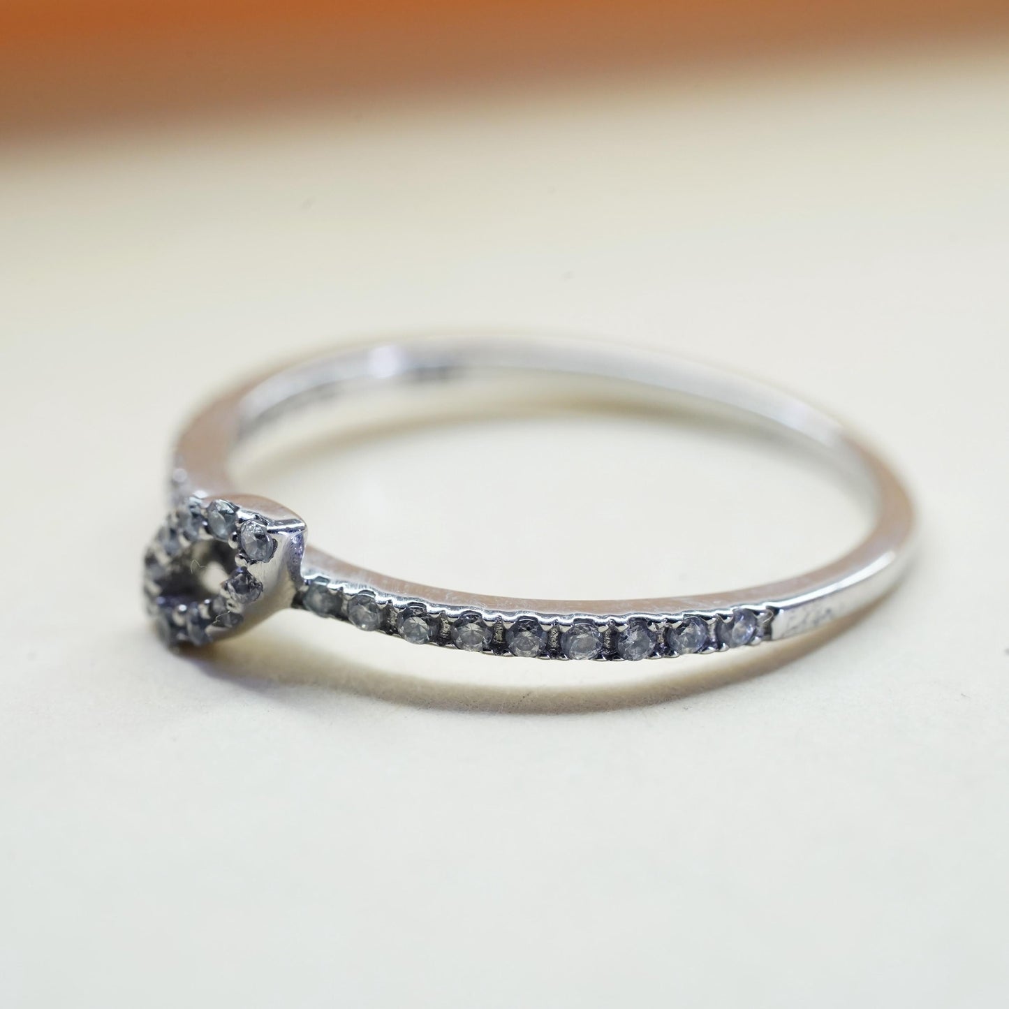 Size 7, vintage sterling 925 silver ring with cluster CZ, stackable band