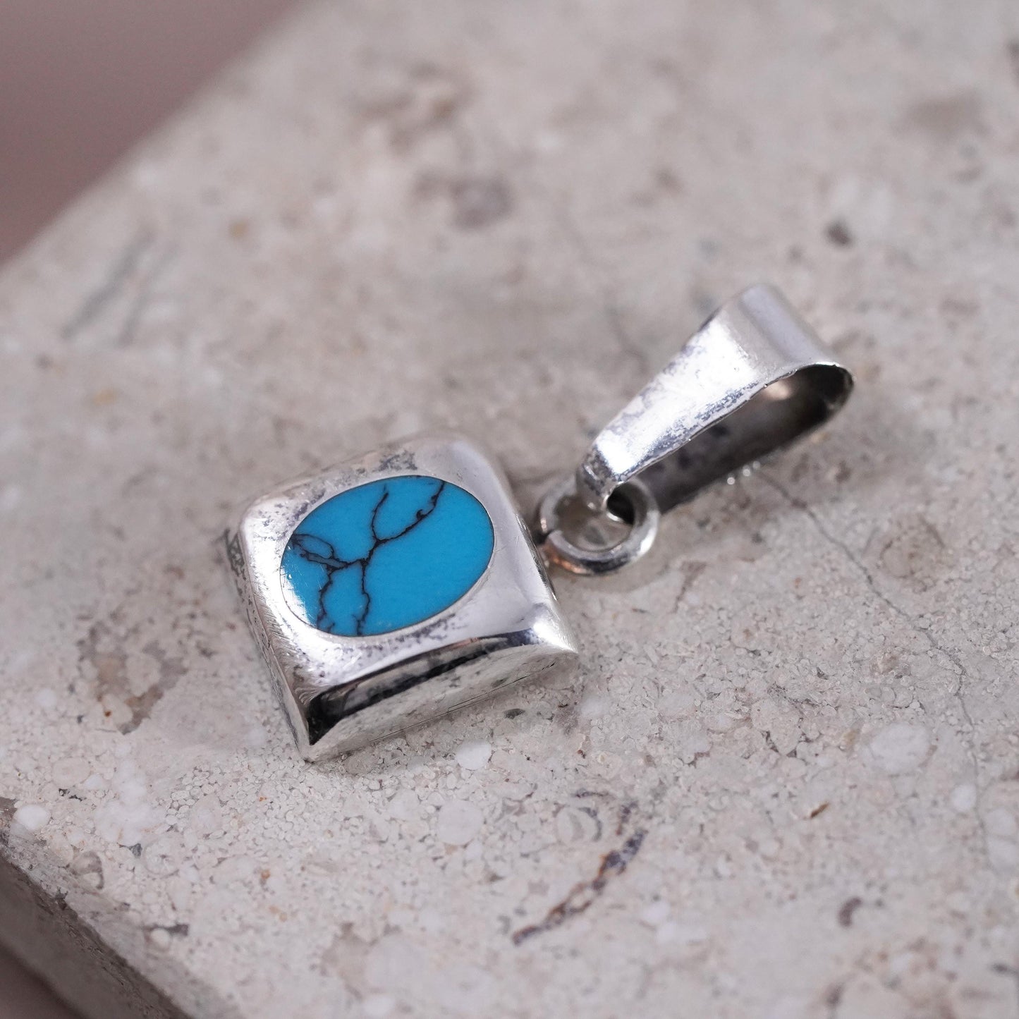 Vintage Sterling 925 silver handmade pendant with turquoise inlay