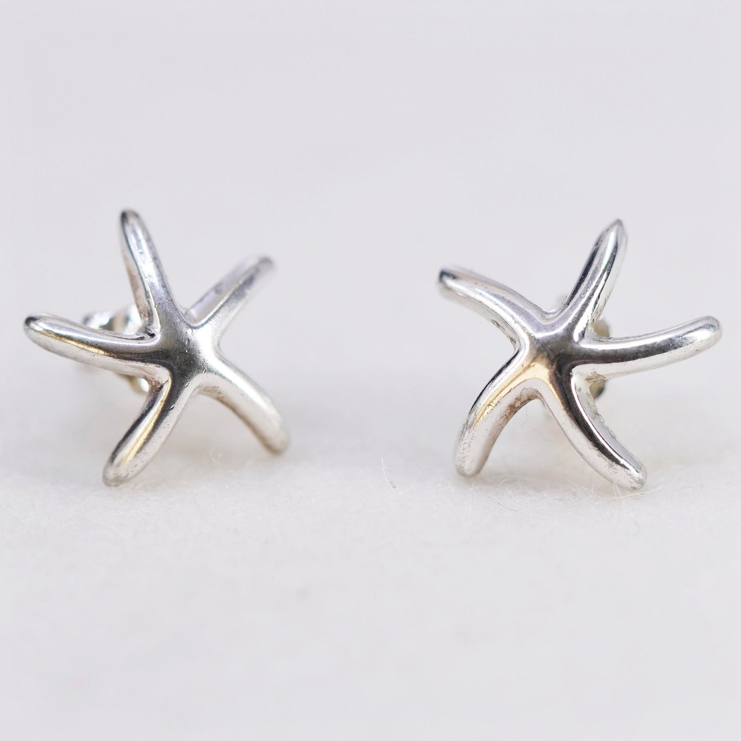 Vintage Sterling 925 silver handmade star starfish earrings, studs
