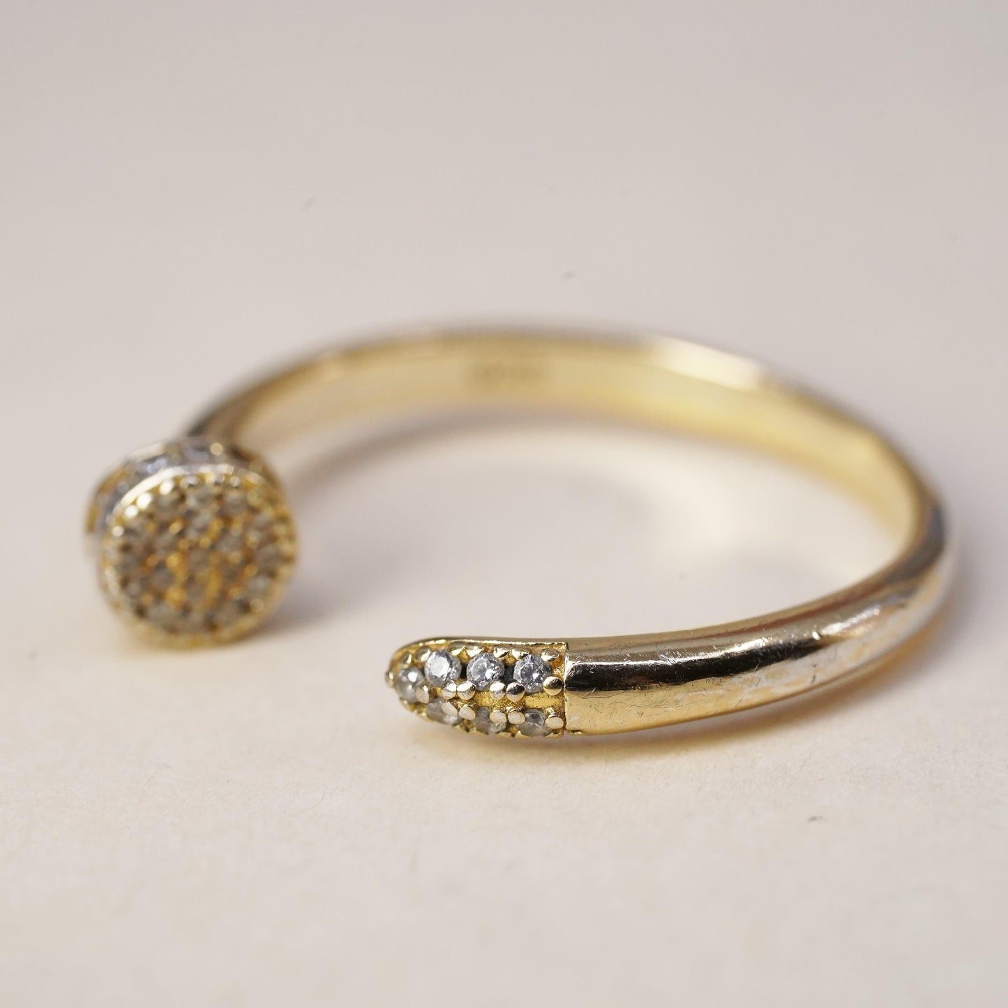 Size 7, Vermeil gold over sterling 925 silver stackable nail ring cluster Cz