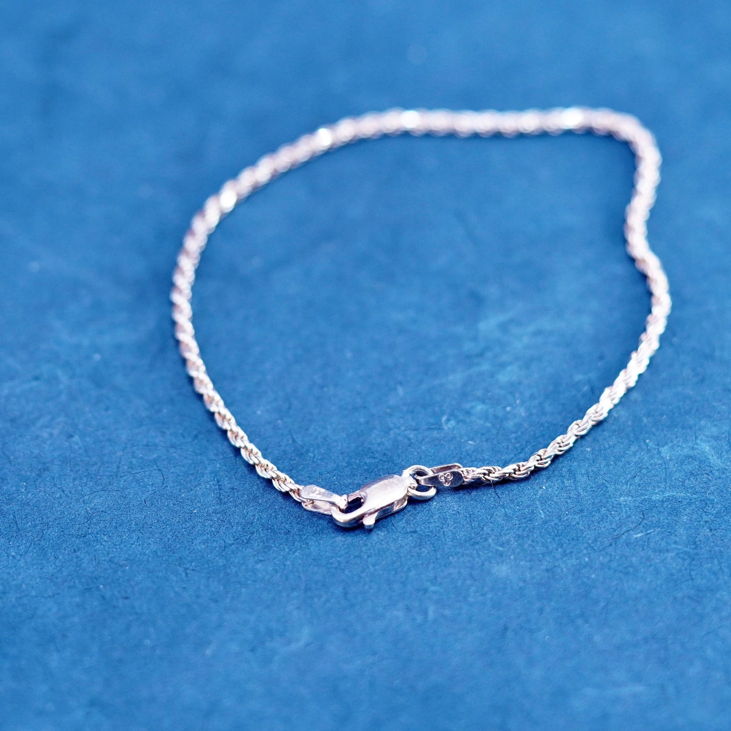 7.5” 2mm, vintage sterling silver handmade bracelet, Italy 925 rope chain