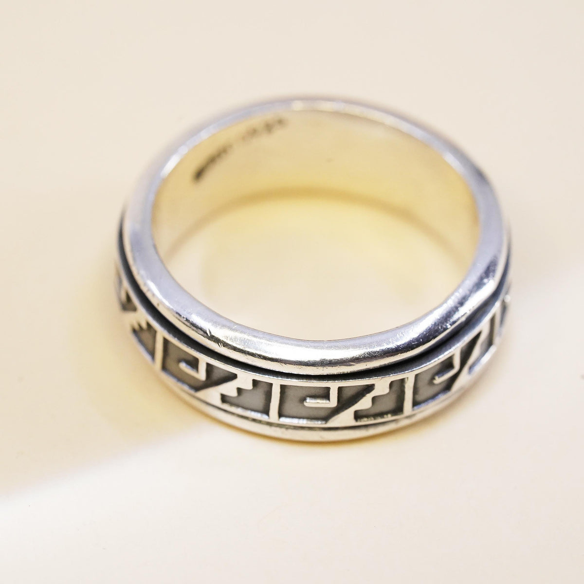 Size 10, southwestern 925 Sterling Silver Spinner Ring Oxidized Wide Band Ring