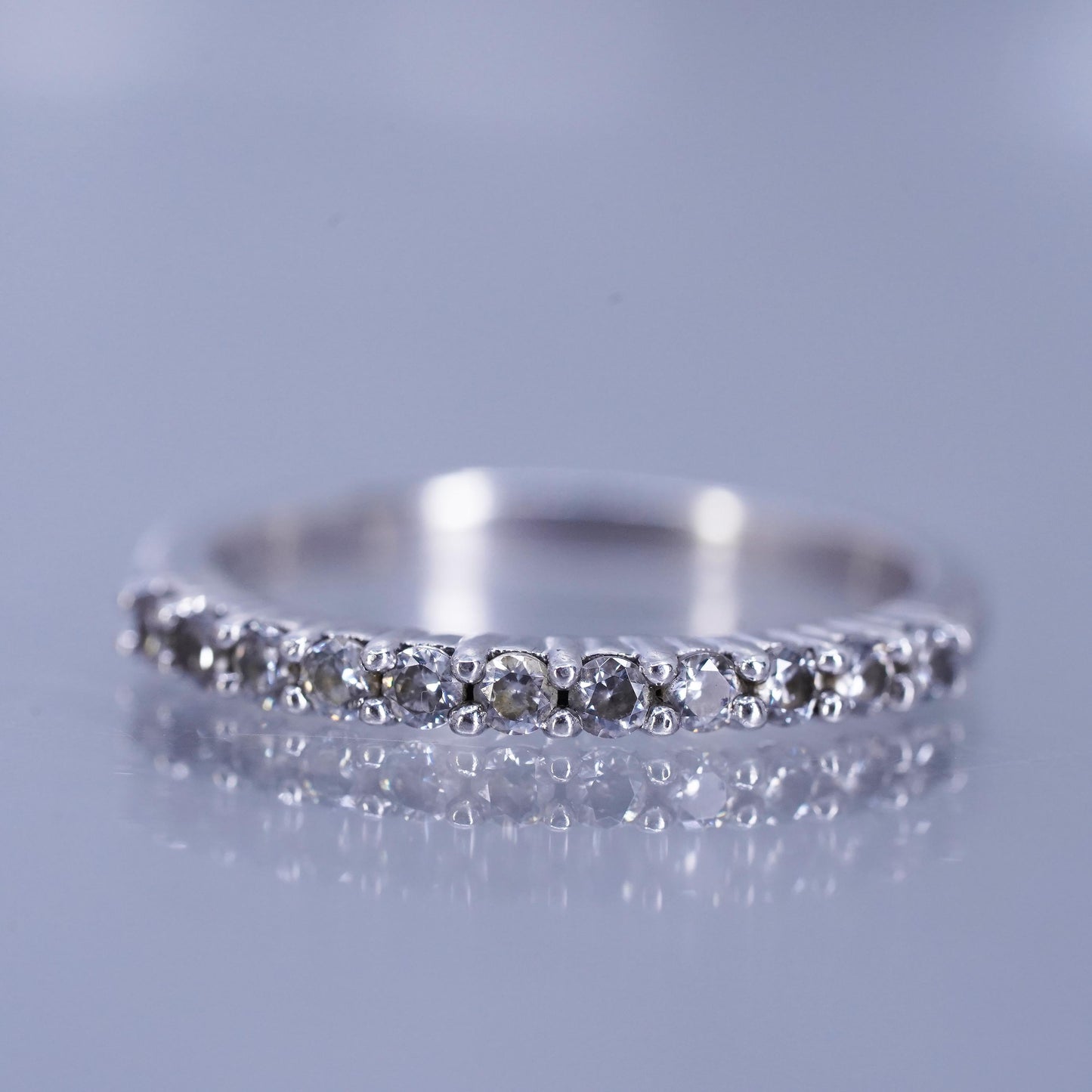 Size 7, vintage Sterling 925 silver wedding ring, Cz band