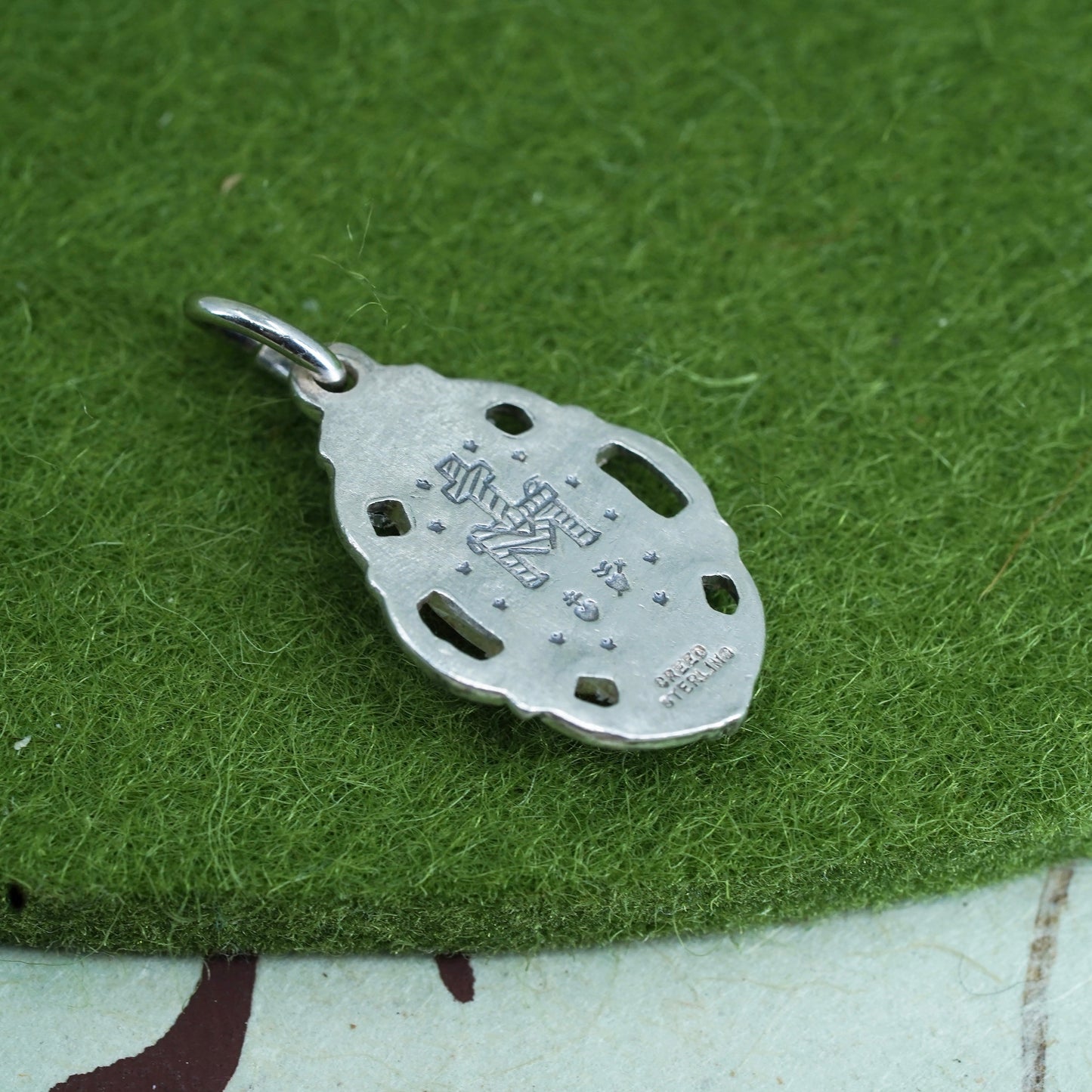 Vintage Mexico sterling silver handmade pendant, 925 Virgin Mary charm