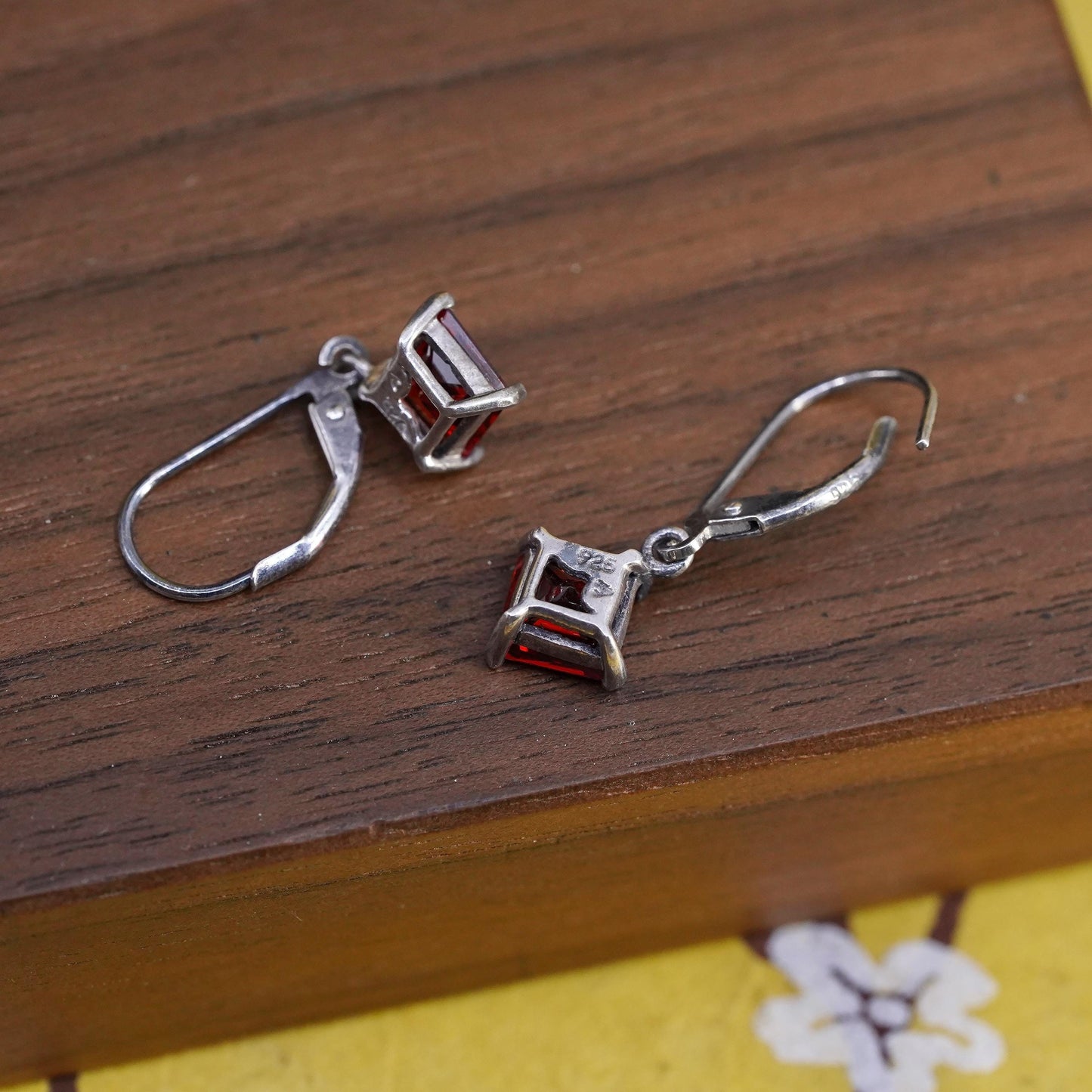 Vintage Sterling 925 silver handmade earrings with garnet beads and lever back