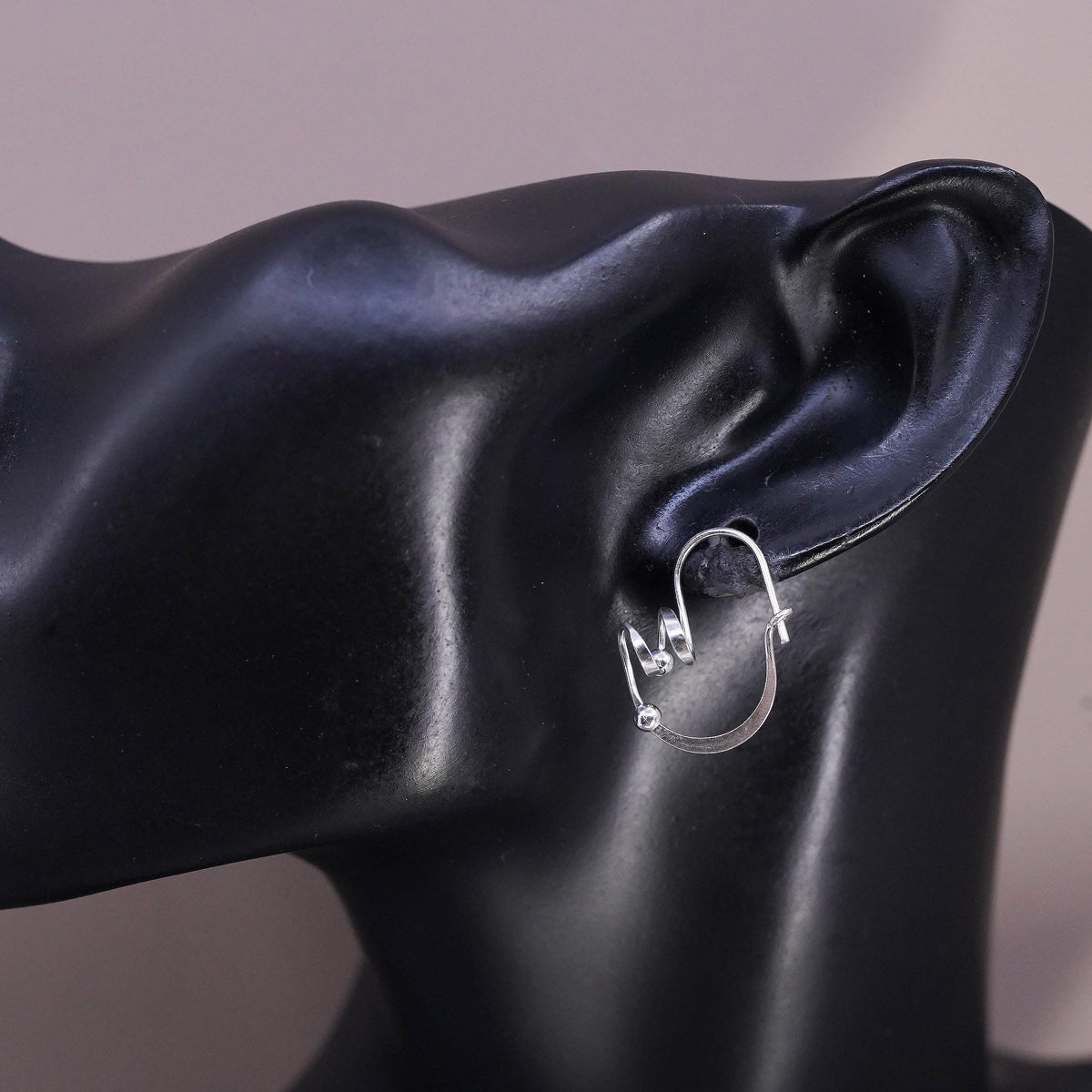 1", vintage Sterling silver handmade hoop earrings, 925 huggie hoops with beads