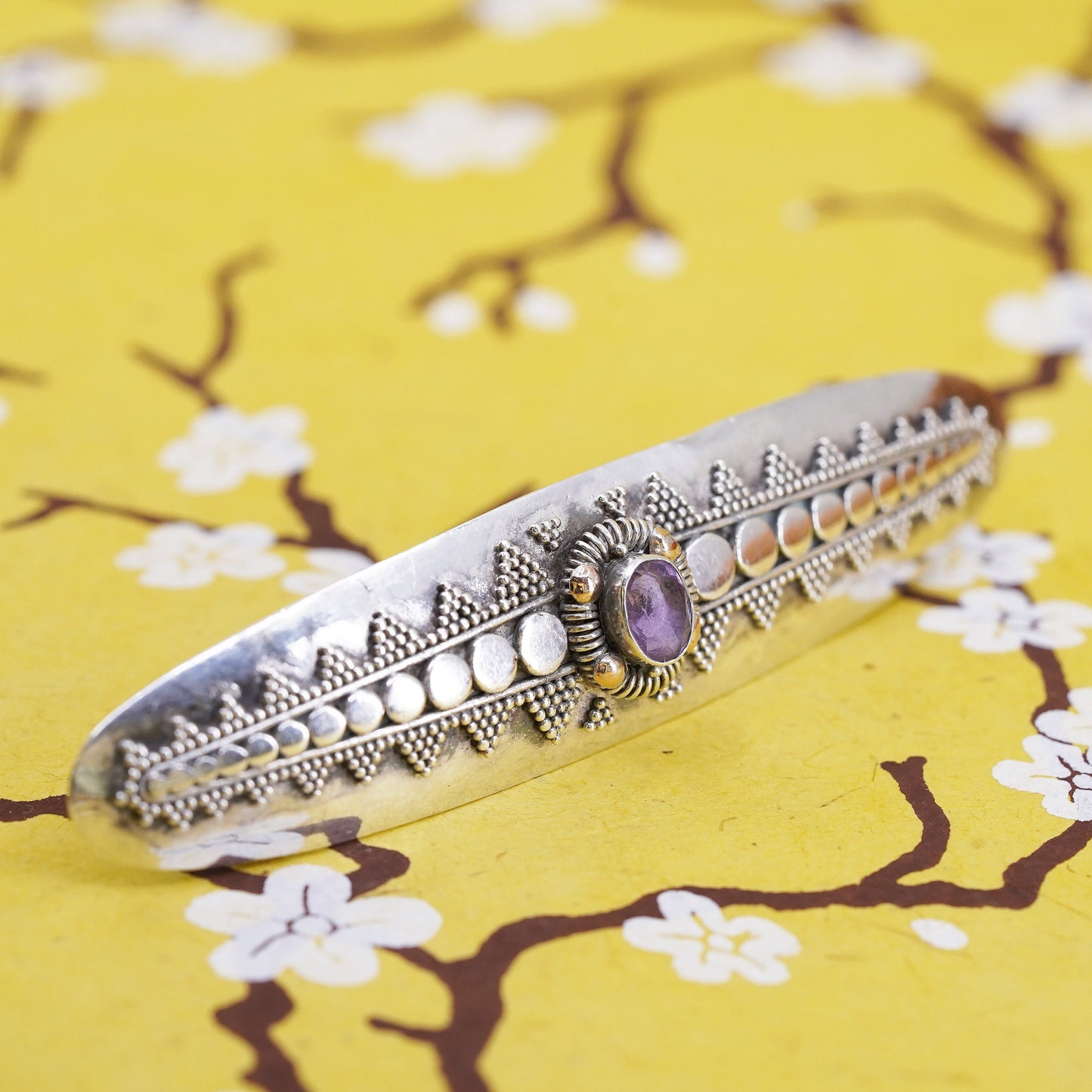 Vintage southwestern Sterling 925 silver Hair Barrette clip with beads amethyst
