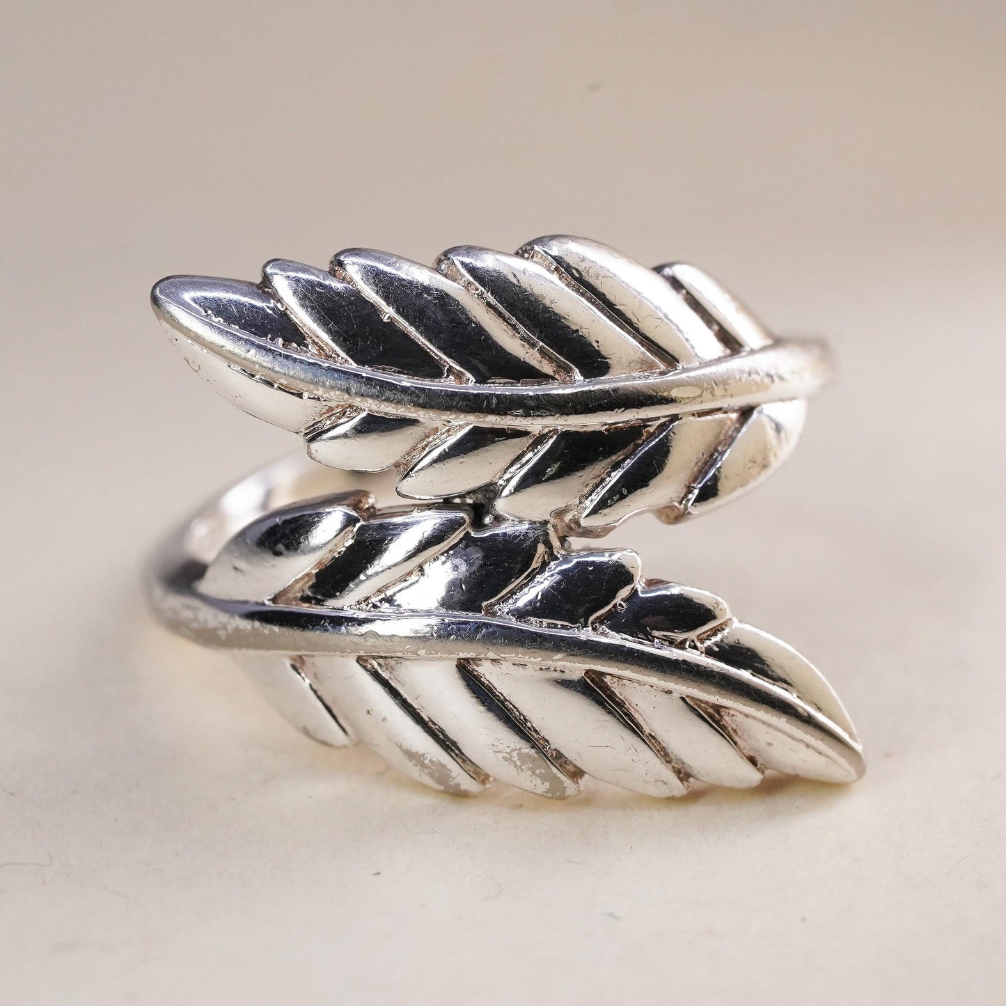 Size 5.5, vintage Sterling silver handmade ring, 925 leaves band