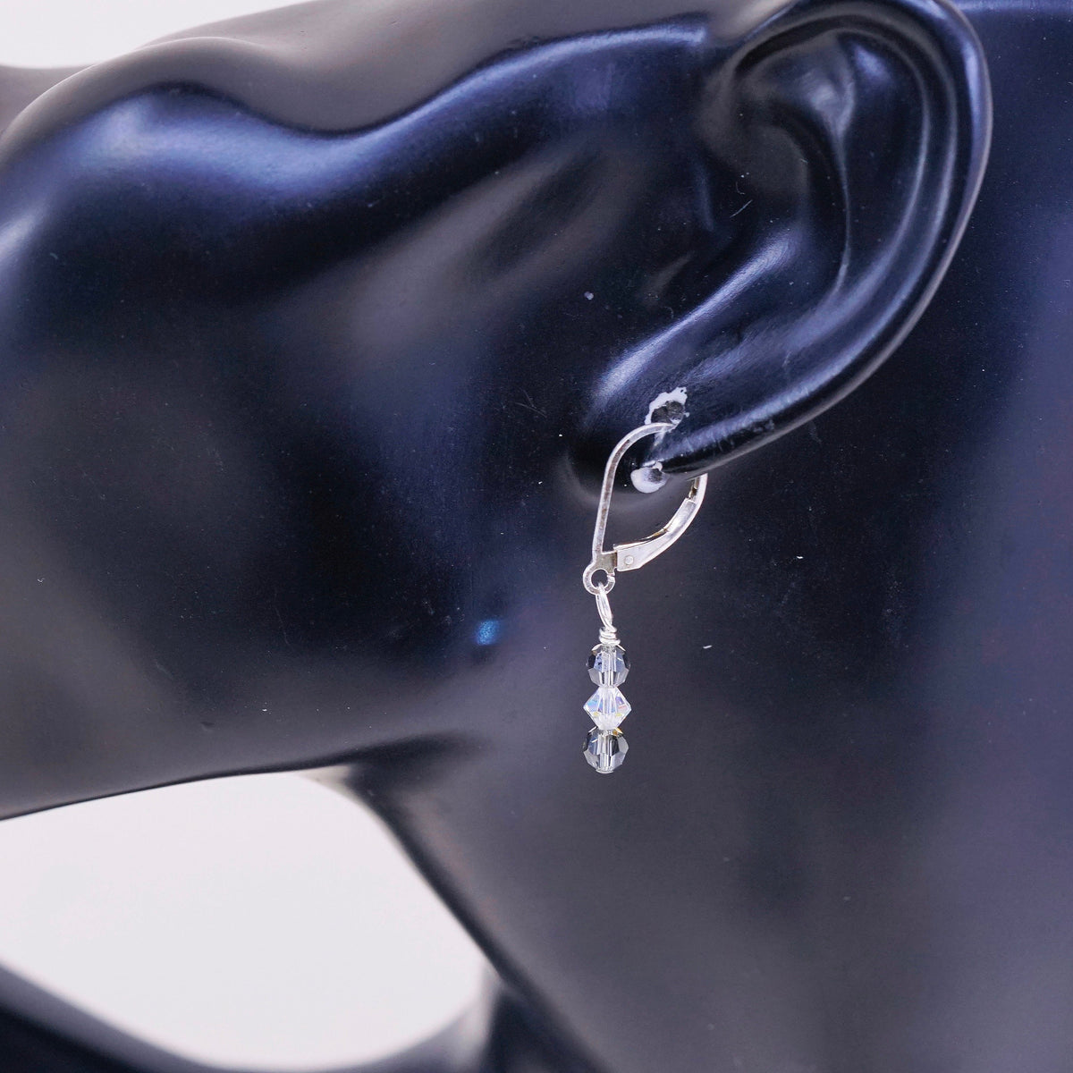 Vintage Sterling silver handmade earrings, 925 hooks with crystal drops