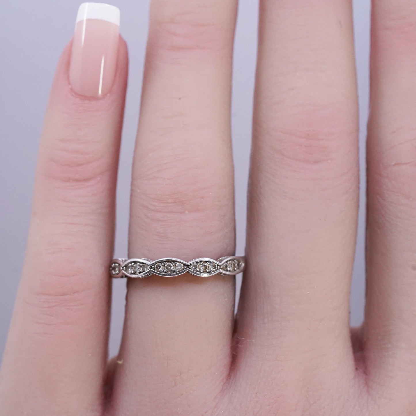 Size 6.25, VTG southwestern Sterling 925 silver wedding ring, cluster Cz band