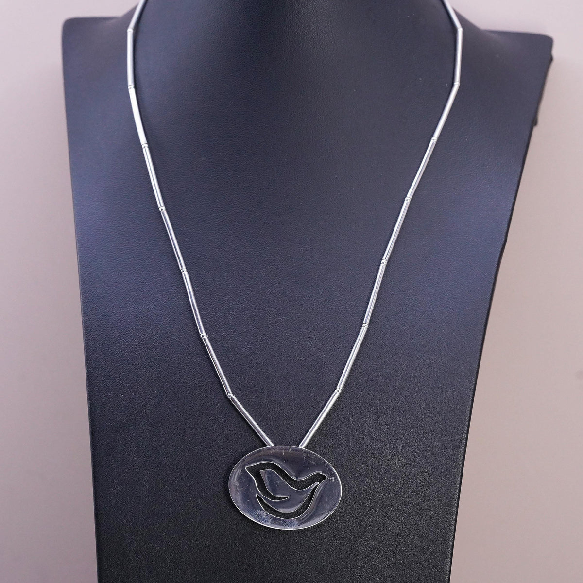 20", Sterling 925 Silver Dove Bird Necklace, Openwork Peace Dove, Oval Pendant
