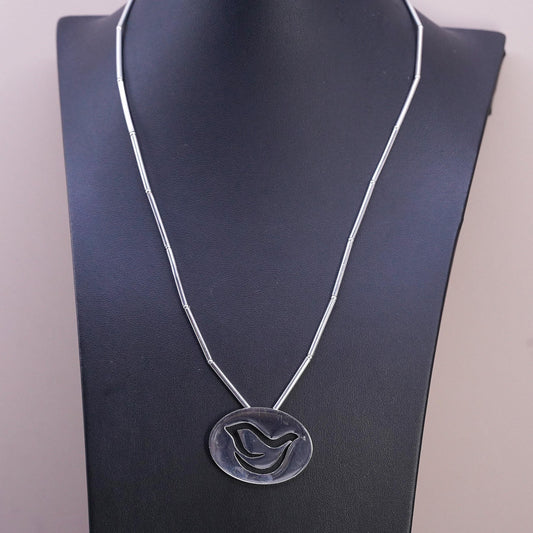 20", Sterling 925 Silver Dove Bird Necklace, Openwork Peace Dove, Oval Pendant
