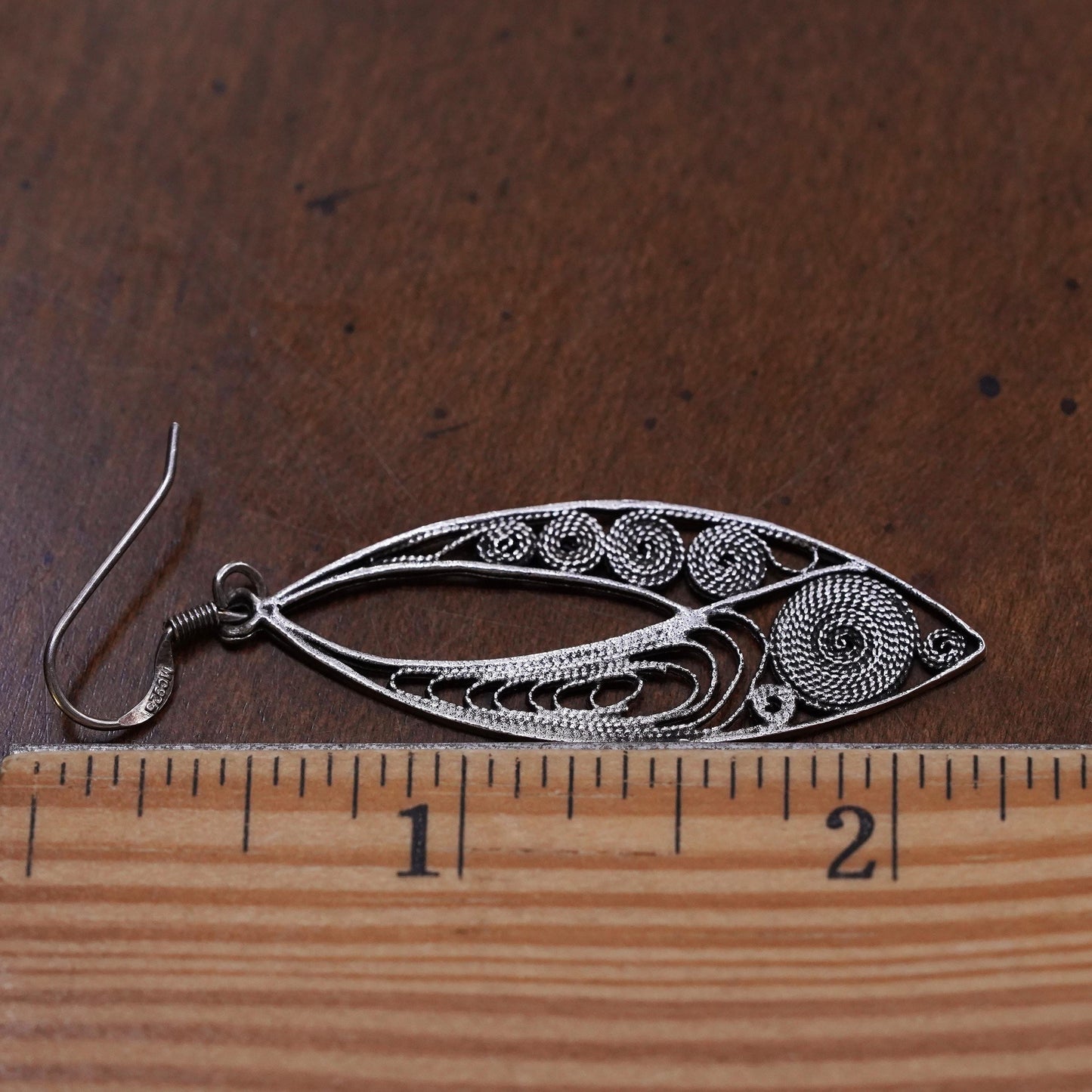 Vintage southwestern Sterling silver pendant, filigree 925 leaf single earring
