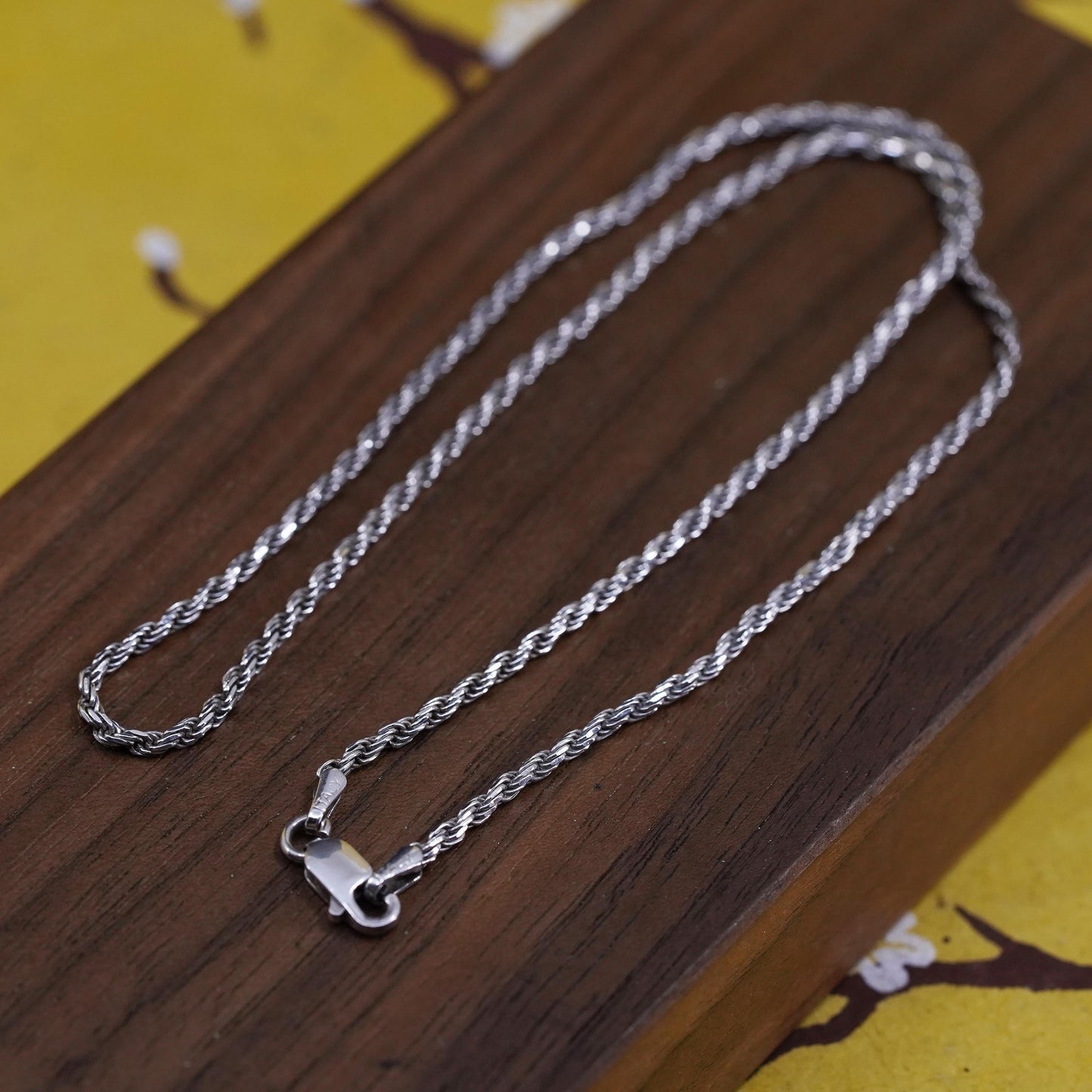 16" 2mm, vintage Italian Sterling silver necklace, 925 diamond rope chain