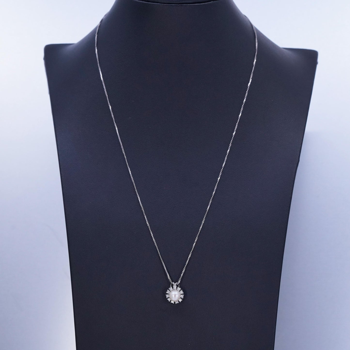 20”, Sterling 925 silver twisted S link necklace with pearl flower pendant