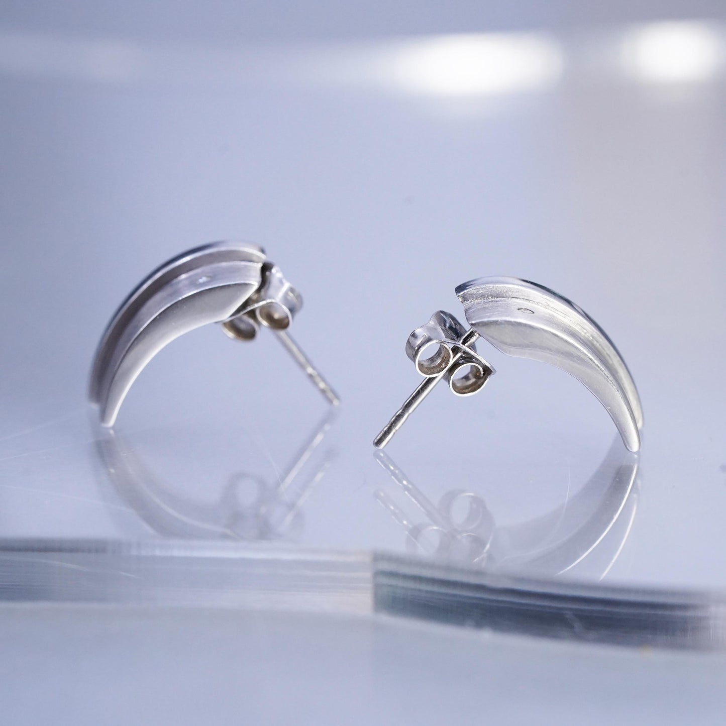 Vintage modern GHA Sterling 925 silver earrings, studs with diamond inlay