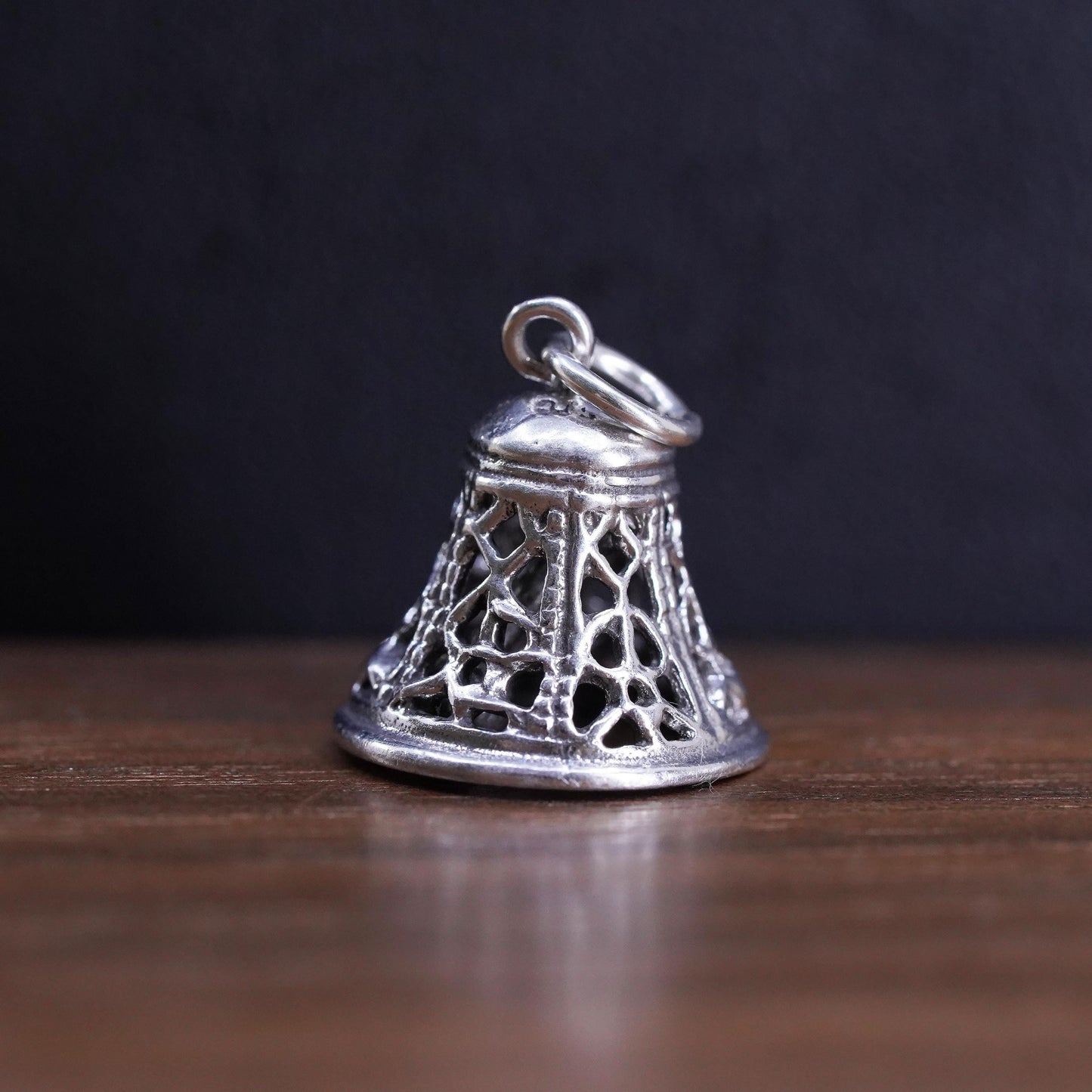 Vintage Sterling silver handmade charm, l925 filigree bell chime