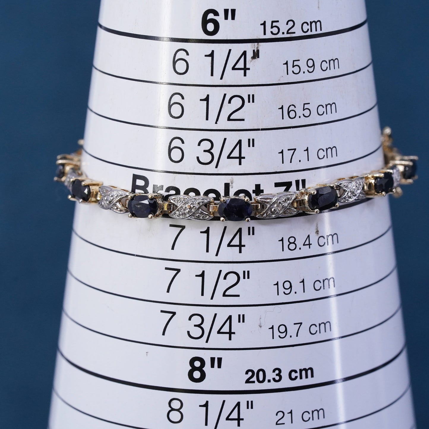 7”, vermeil gold over sterling 925 silver tennis bracelet with sapphire diamond