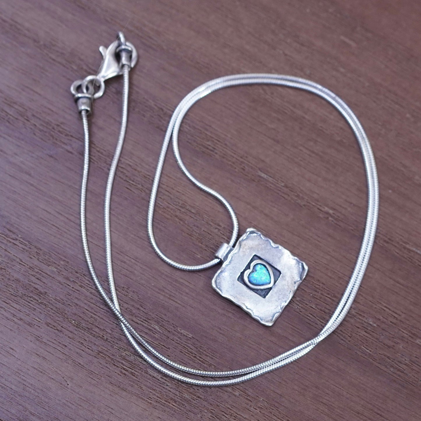 18”, Shablool Didae Sterling 925 silver necklace, snake chain square pendant