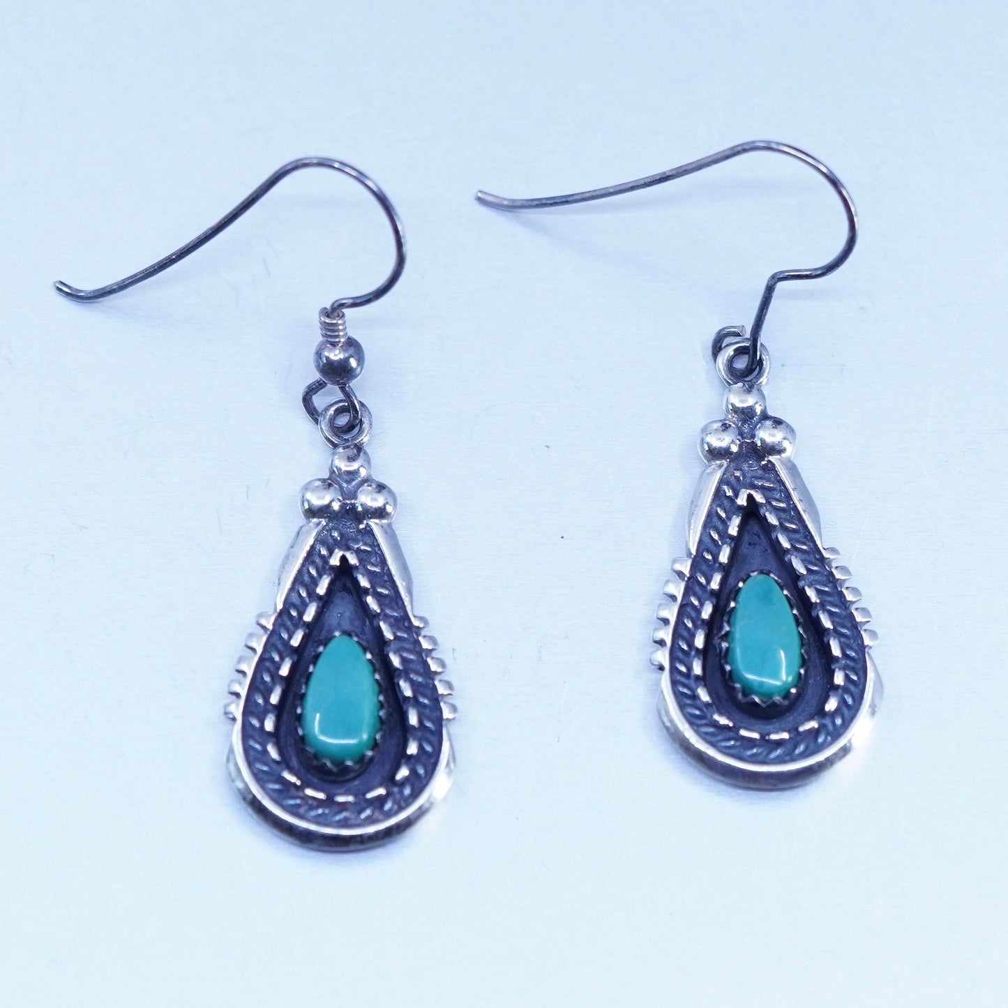 Native American Navajo sterling 925 silver handmade teardrop earrings turquoise