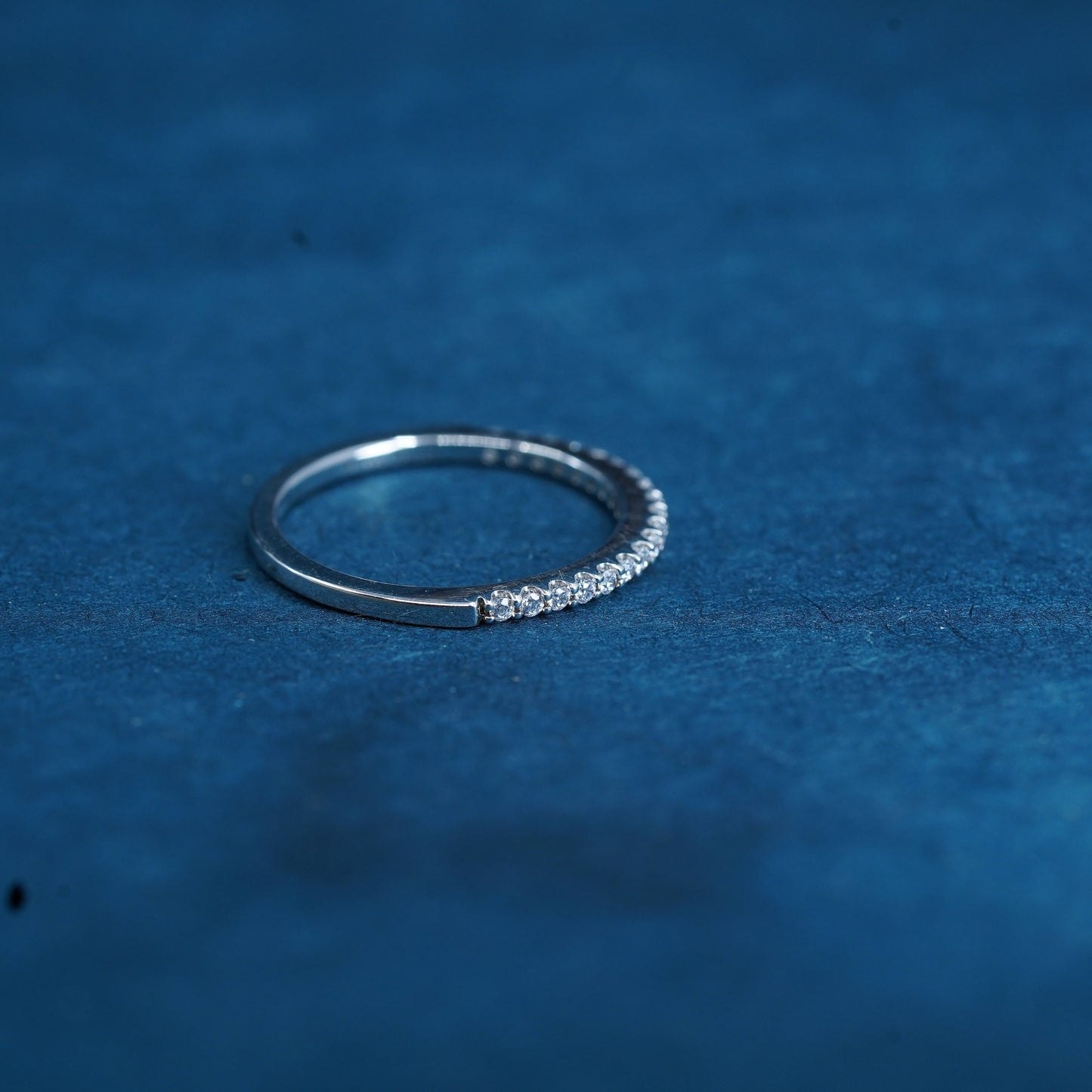 Size 7.75, Sterling 925 silver handmade ring, 925 stackable wedding band w/ Cz