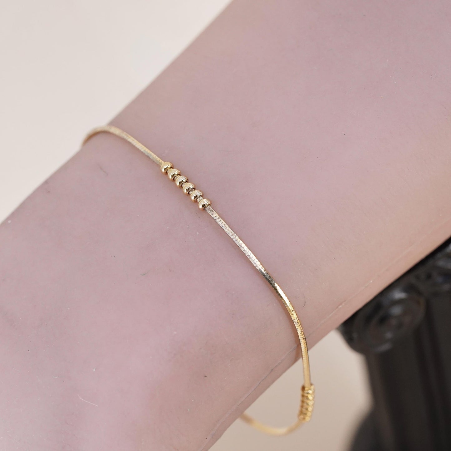 7", Vintage gold over sterling silver bracelet, 925 snake chain with beads