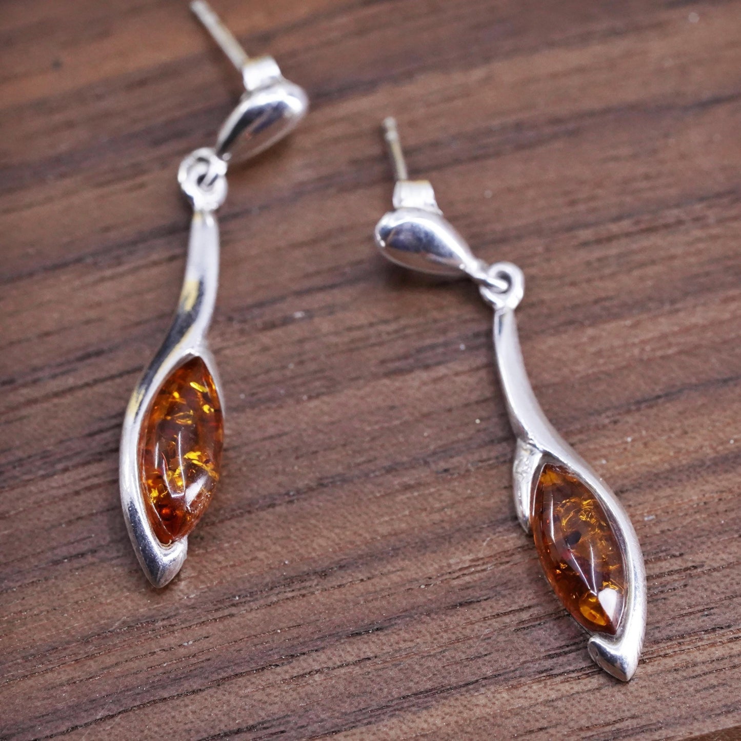 Vintage Sterling 925 silver handmade earrings with amber drops