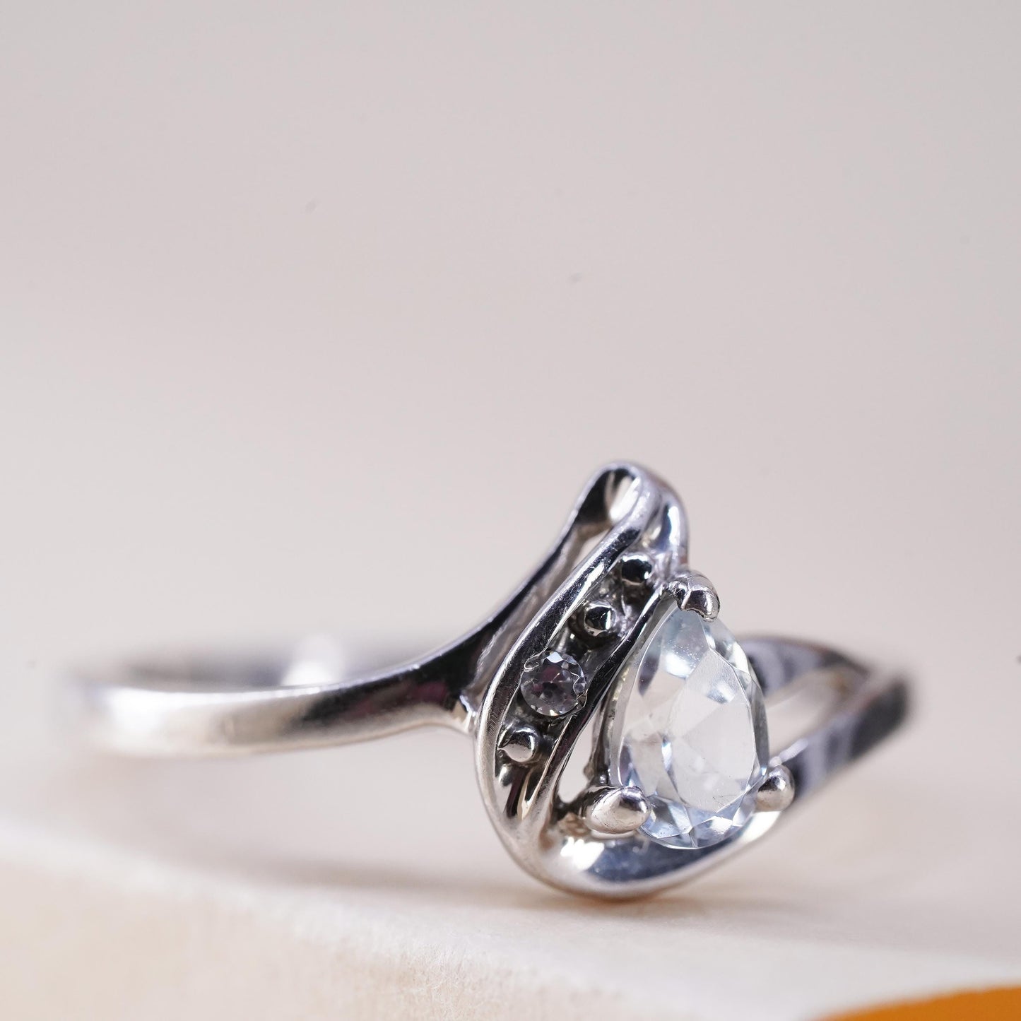 Size 7.5, vintage sterling 925 silver handmade ring with blue topaz diamonds