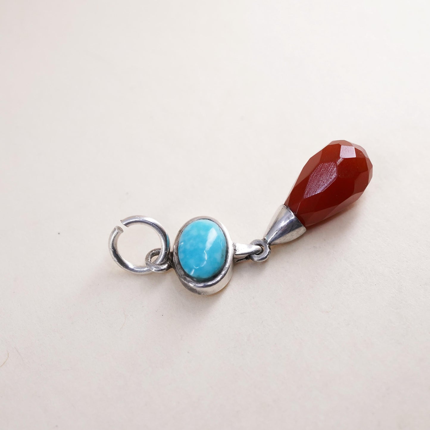 sterling sterling silver pendant, 925 turquoise charm with teardrop carnelian
