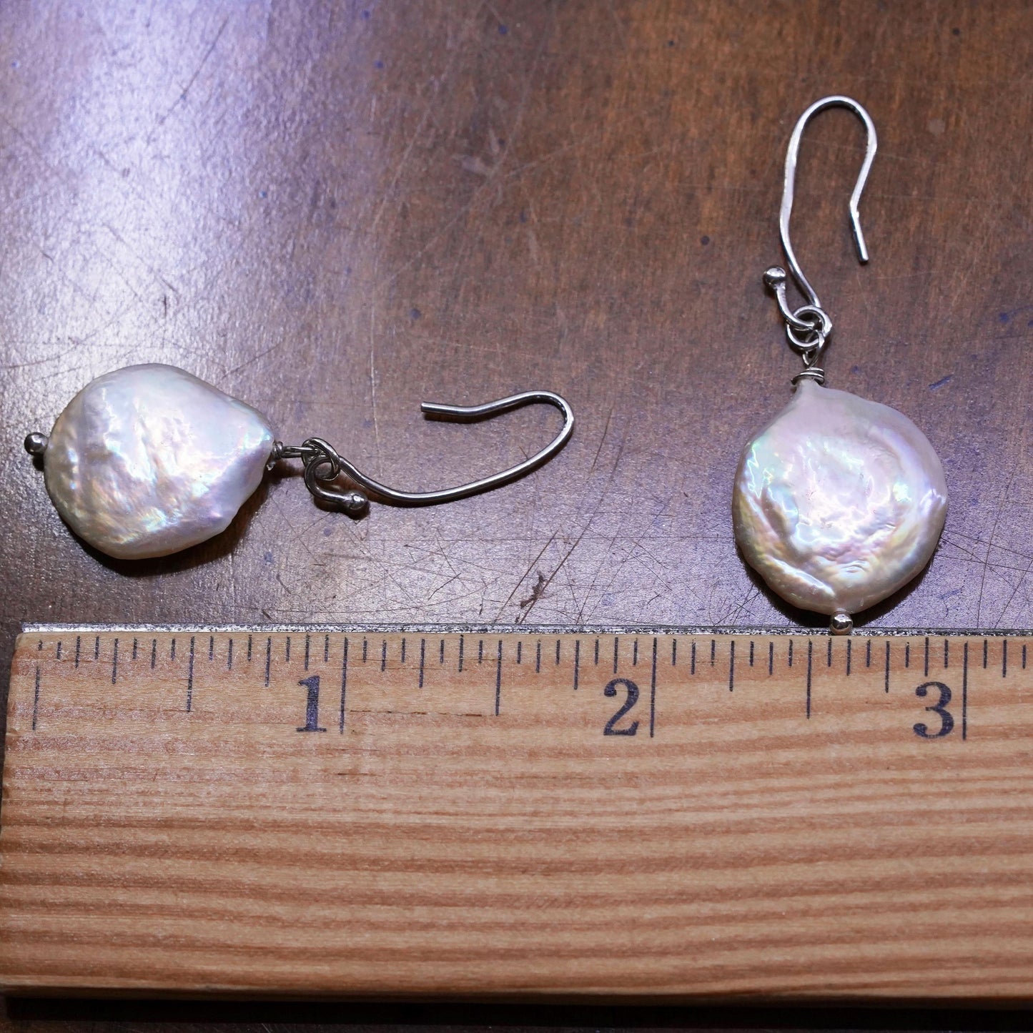 Vintage sterling silver handmade earrings, 925 dangles with coin pearl
