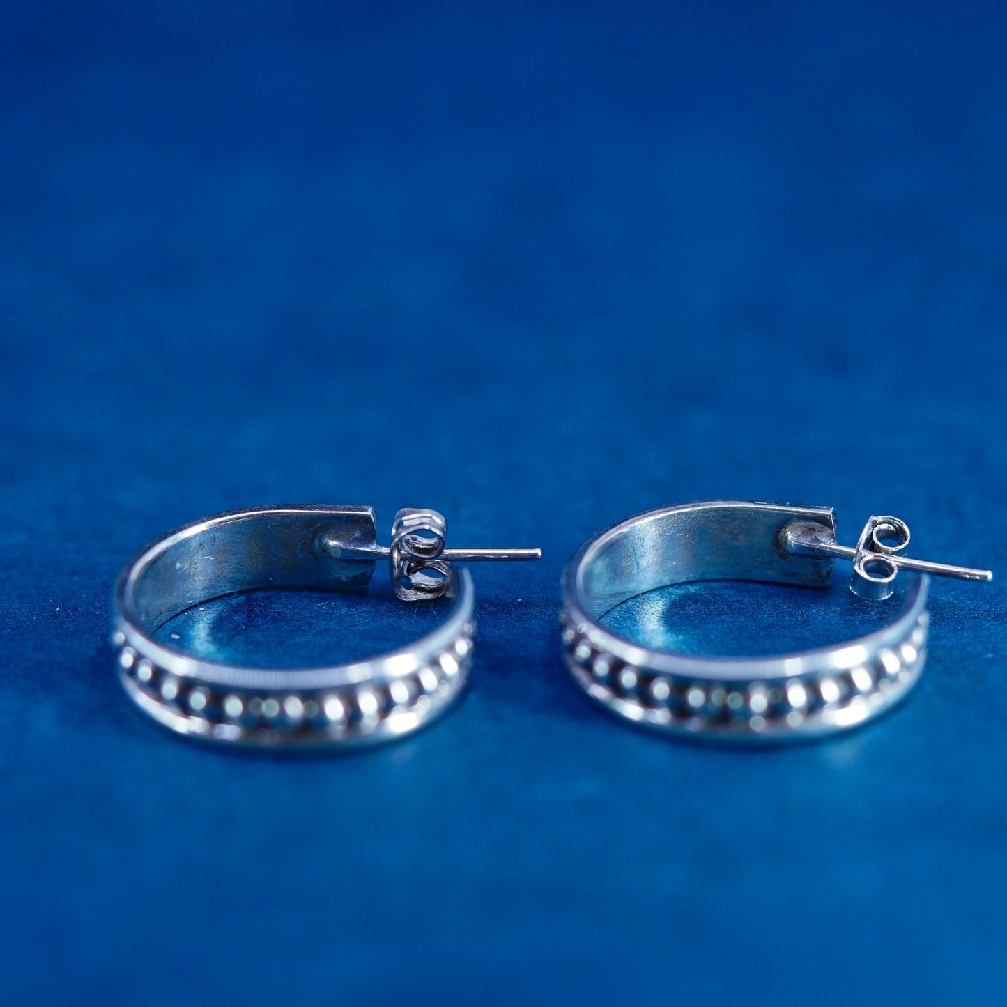 1”, Vintage Sterling Silver handmade Earrings. 925 circle huggie with beads