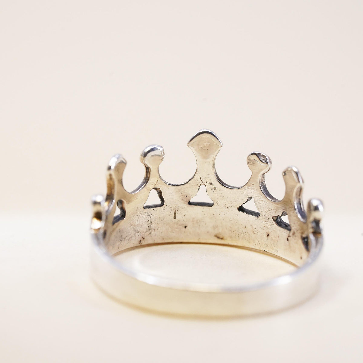 Size 6.75, Sterling Silver Royal Princess Tiara Band, Openwork Crown 925 Ring