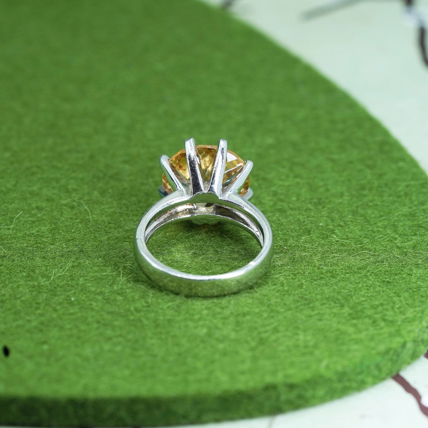 Size 8.5, vintage Sterling silver handmade ring, 925 crown band with citrine