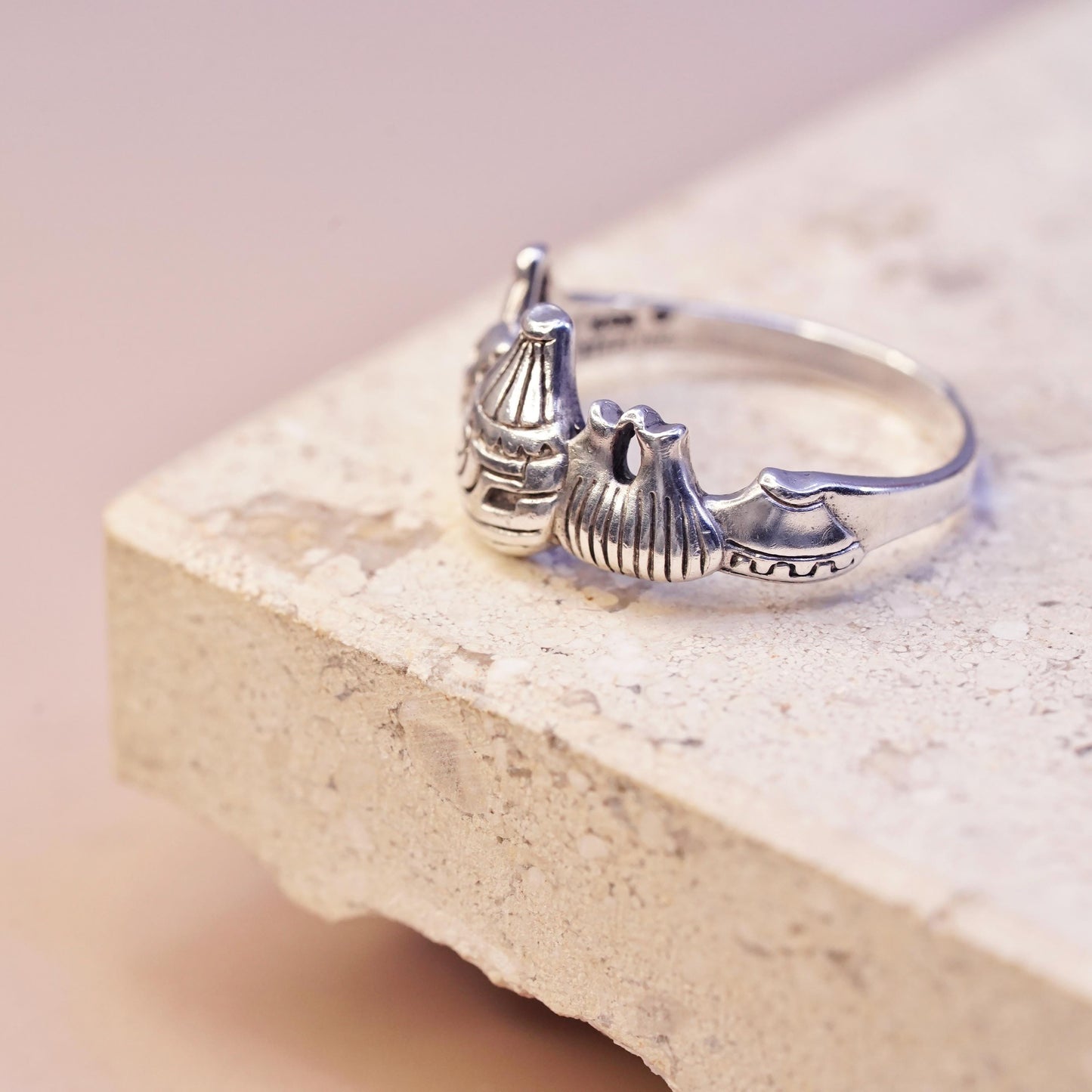 Size 8, Vintage sterling silver handmade hot air balloon ring, 925 band