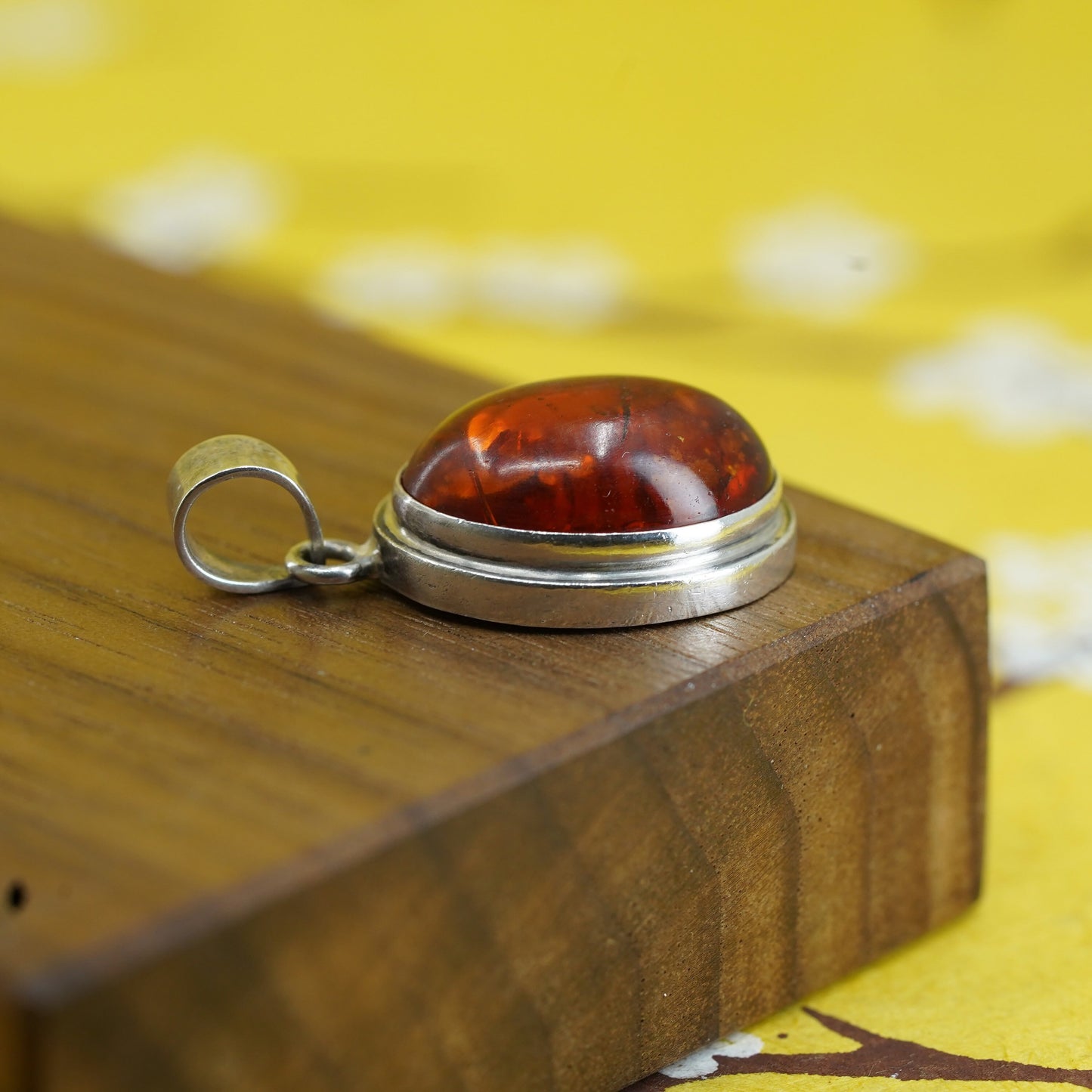 Vintage Mexico Sterling silver 925 handmade pendant with amber