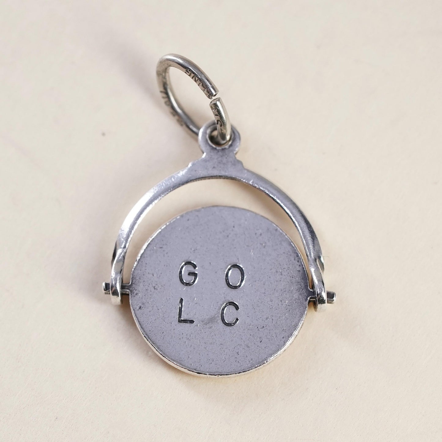Vintage Sterling Silver Spinner Charm, 925 Rotating Good Luck Disc Pendant