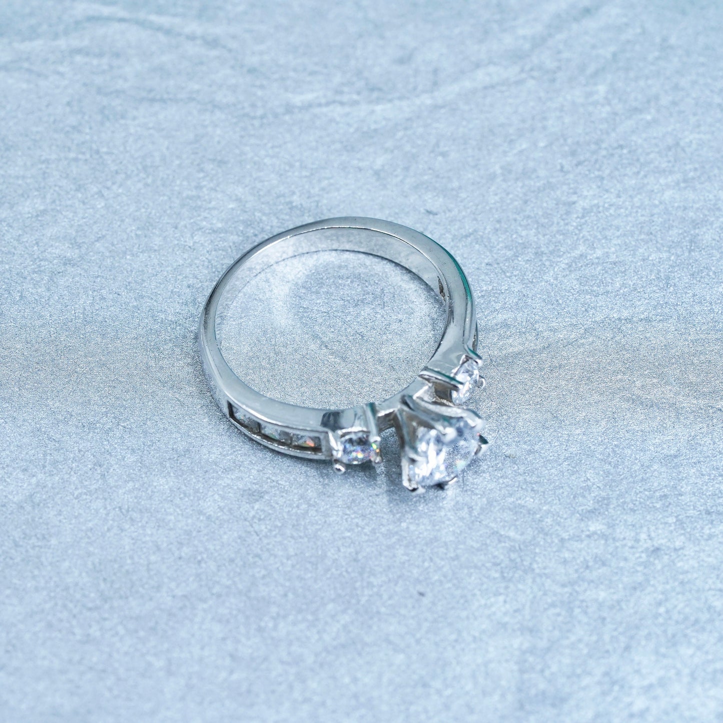 Size 7, vintage Sterling 925 silver handmade engagement ring with cluster Cz