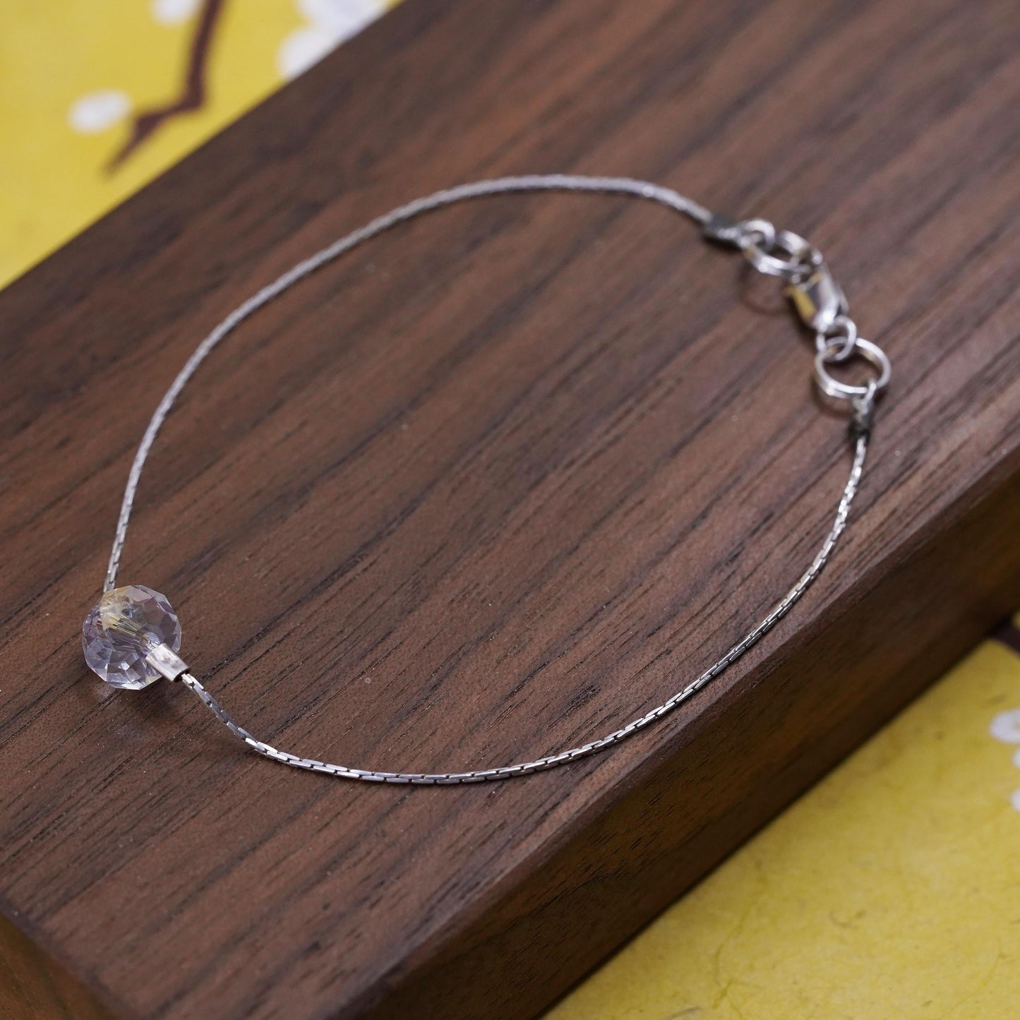 7.25", vintage sterling silver handmade bracelet, 925 snake chain crystal bead