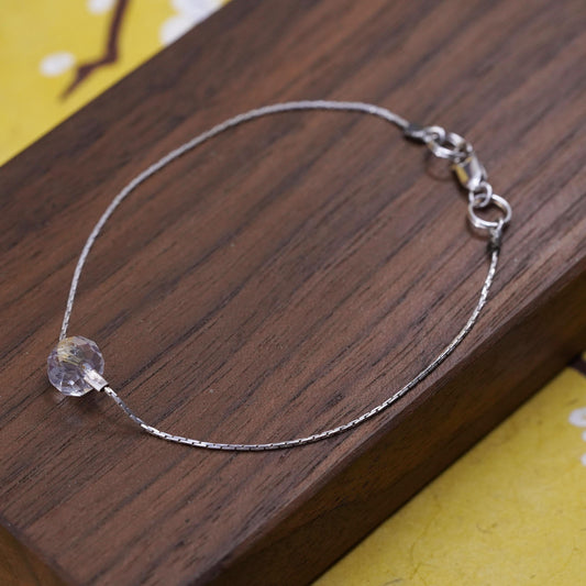 7.25", vintage sterling silver handmade bracelet, 925 snake chain crystal bead