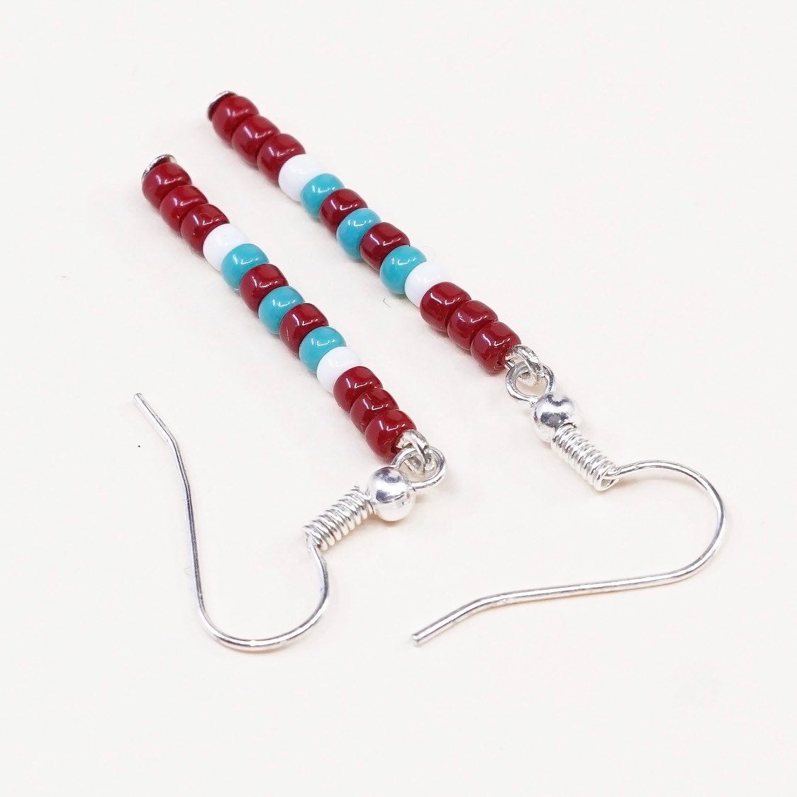 VTG southwestern sterling 925 silver earrings W/ turquoise N red coral beads