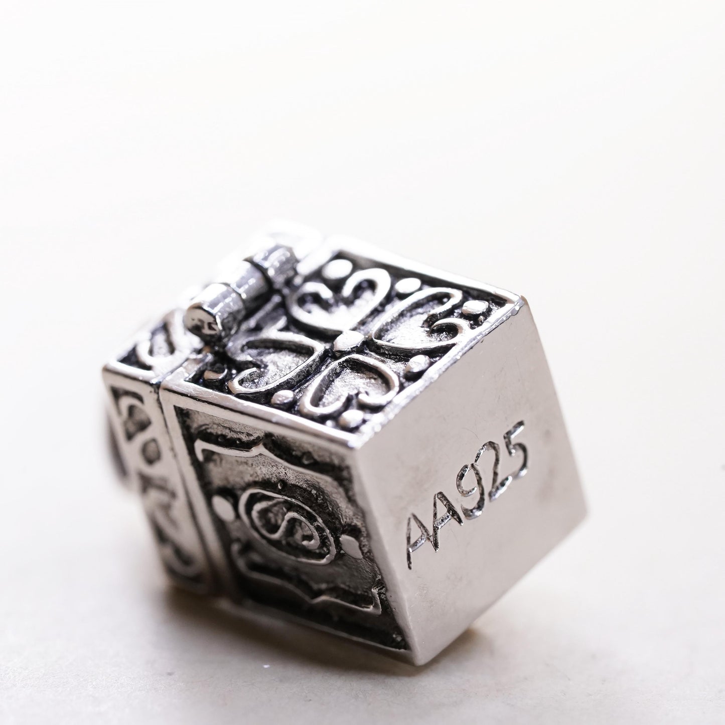 vintage Sterling silver handmade prayer box pendant, 925 prayer locket charm