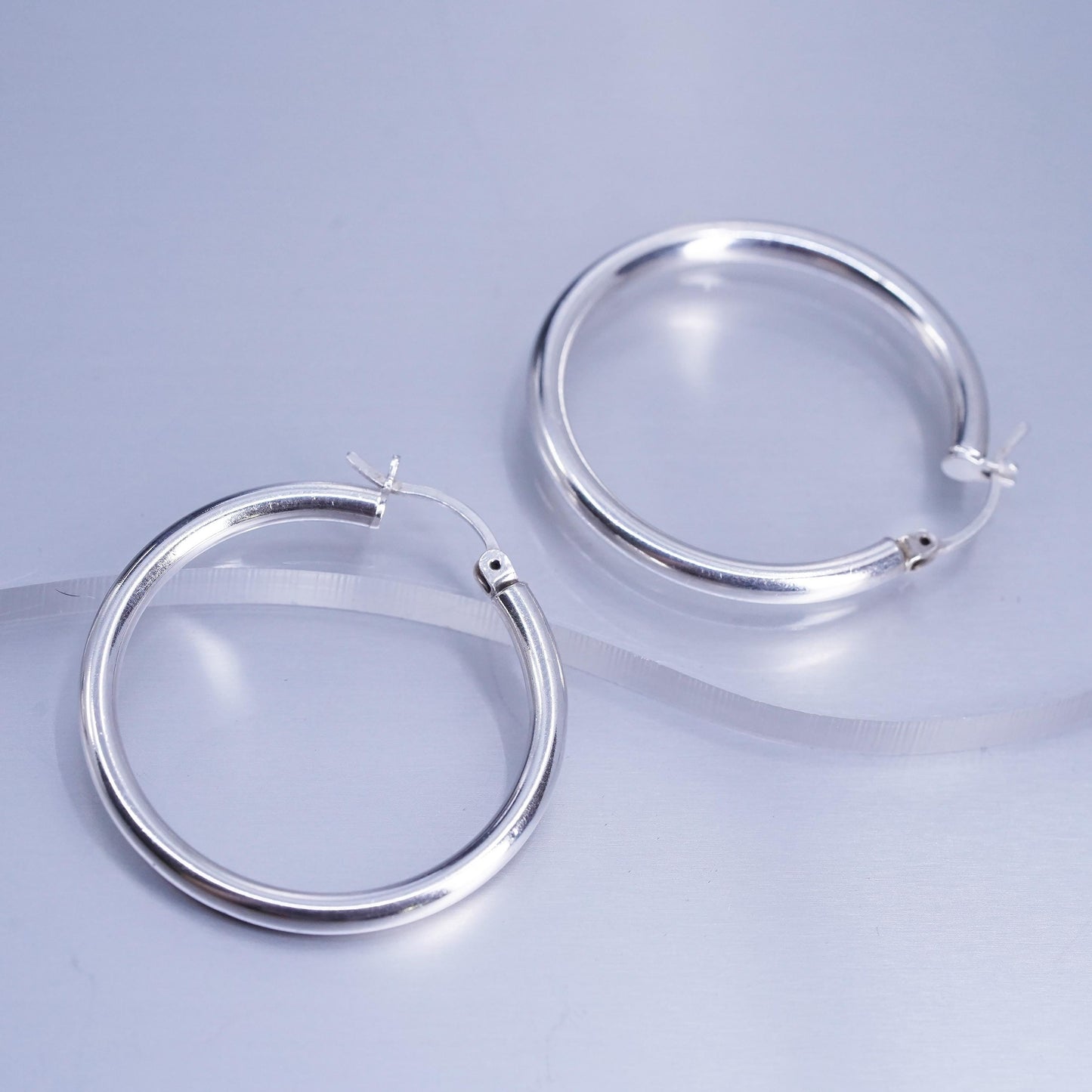 1.25”, vintage Italian Sterling silver handmade earrings, 925 hoops