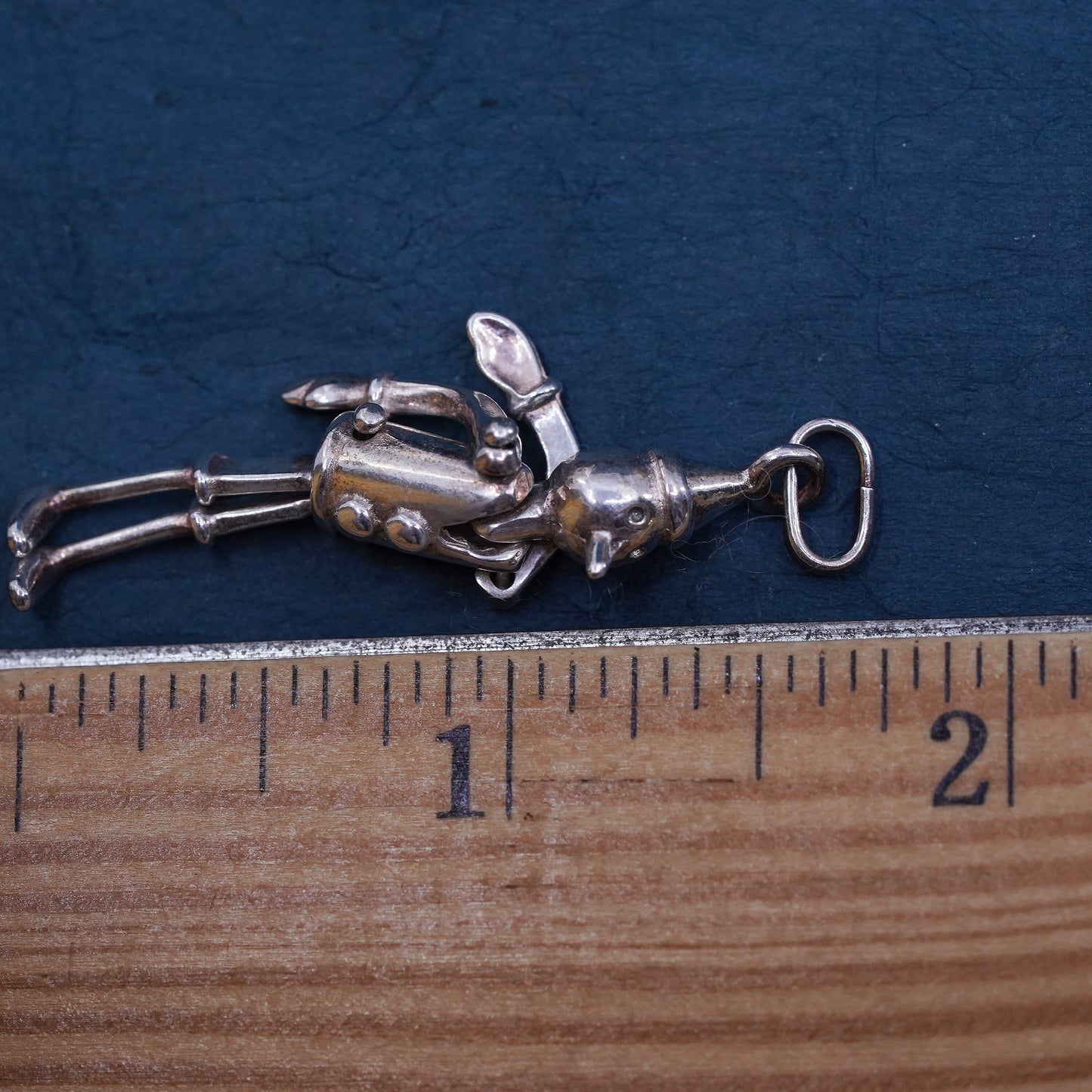 Vintage sterling silver handmade Pinocchio pendant movable joints, 925 charm